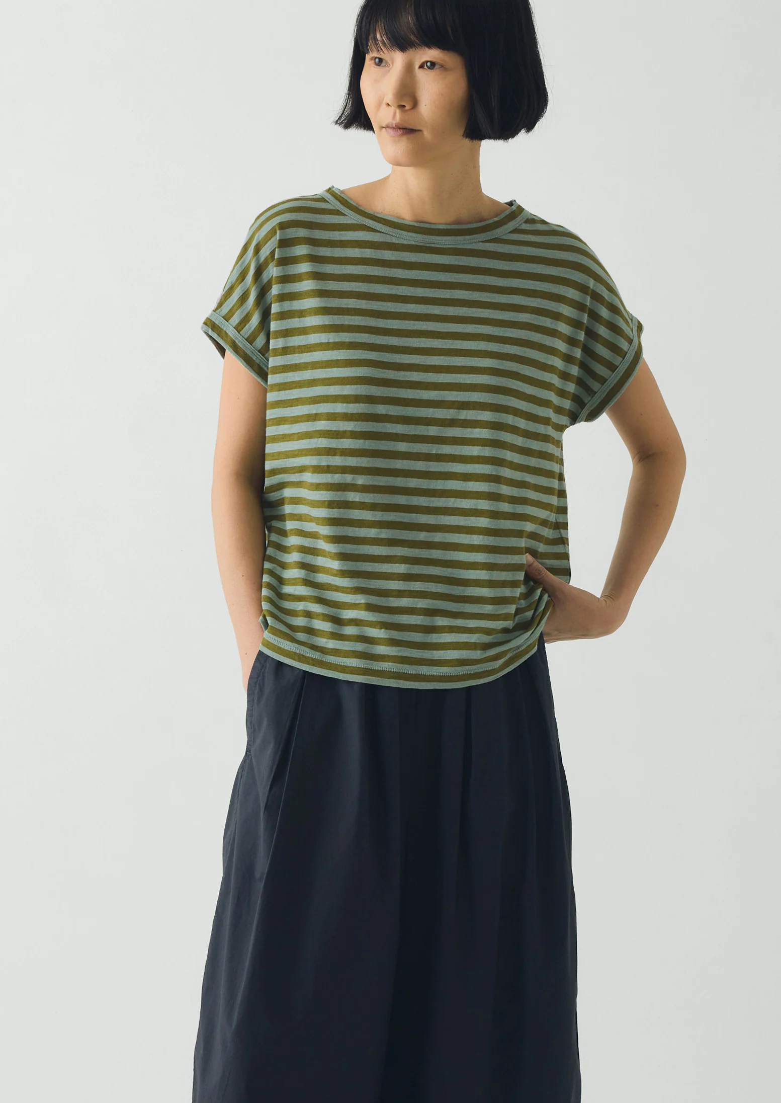 Alda Stripe Cotton Easy Tee | Juniper Berry - Image 2