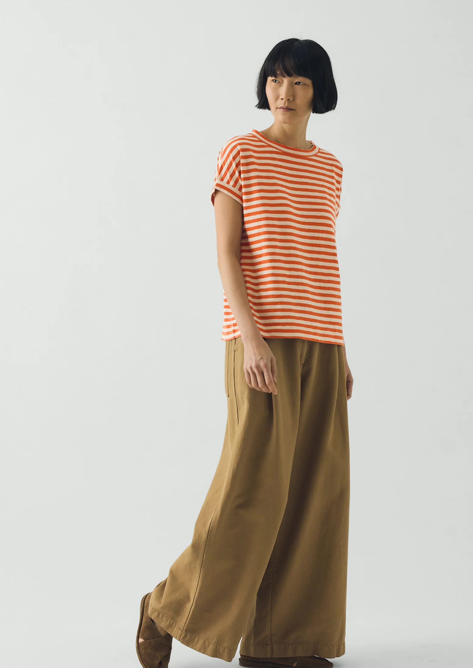 Alda Stripe Cotton Easy Tee | Mango/Shell - Image 3