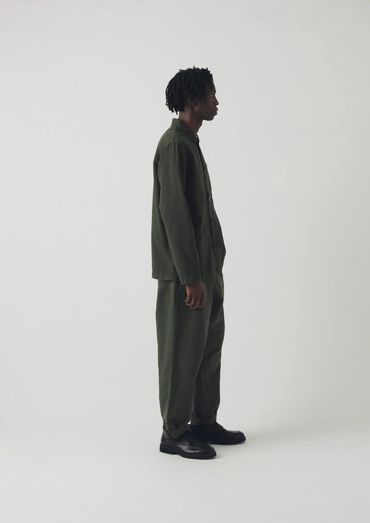 Alfie Garment Dyed Herringbone Trousers | Dark Moss - Image 3
