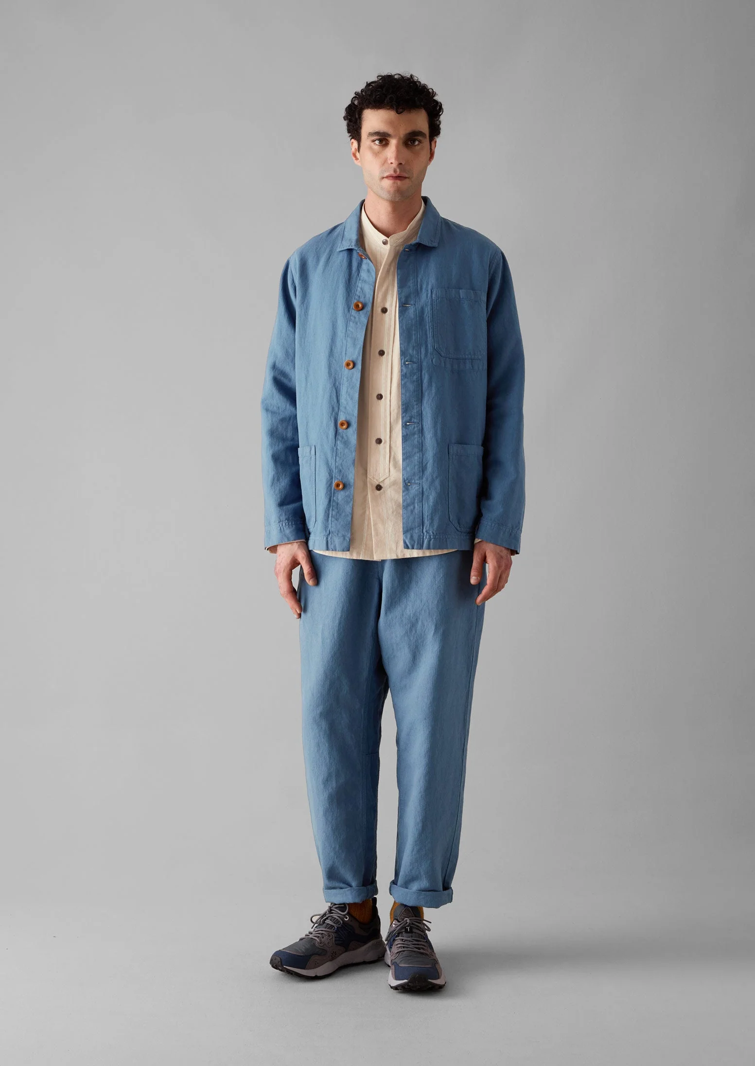 Alfie Garment Dyed Herringbone Trousers | Slate Blue - Image 3