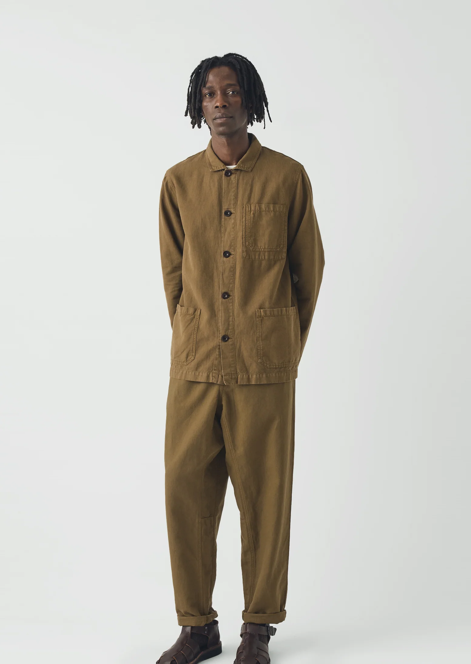 Alfie Garment Dyed Herringbone Trousers | Woodland Green - Image 4