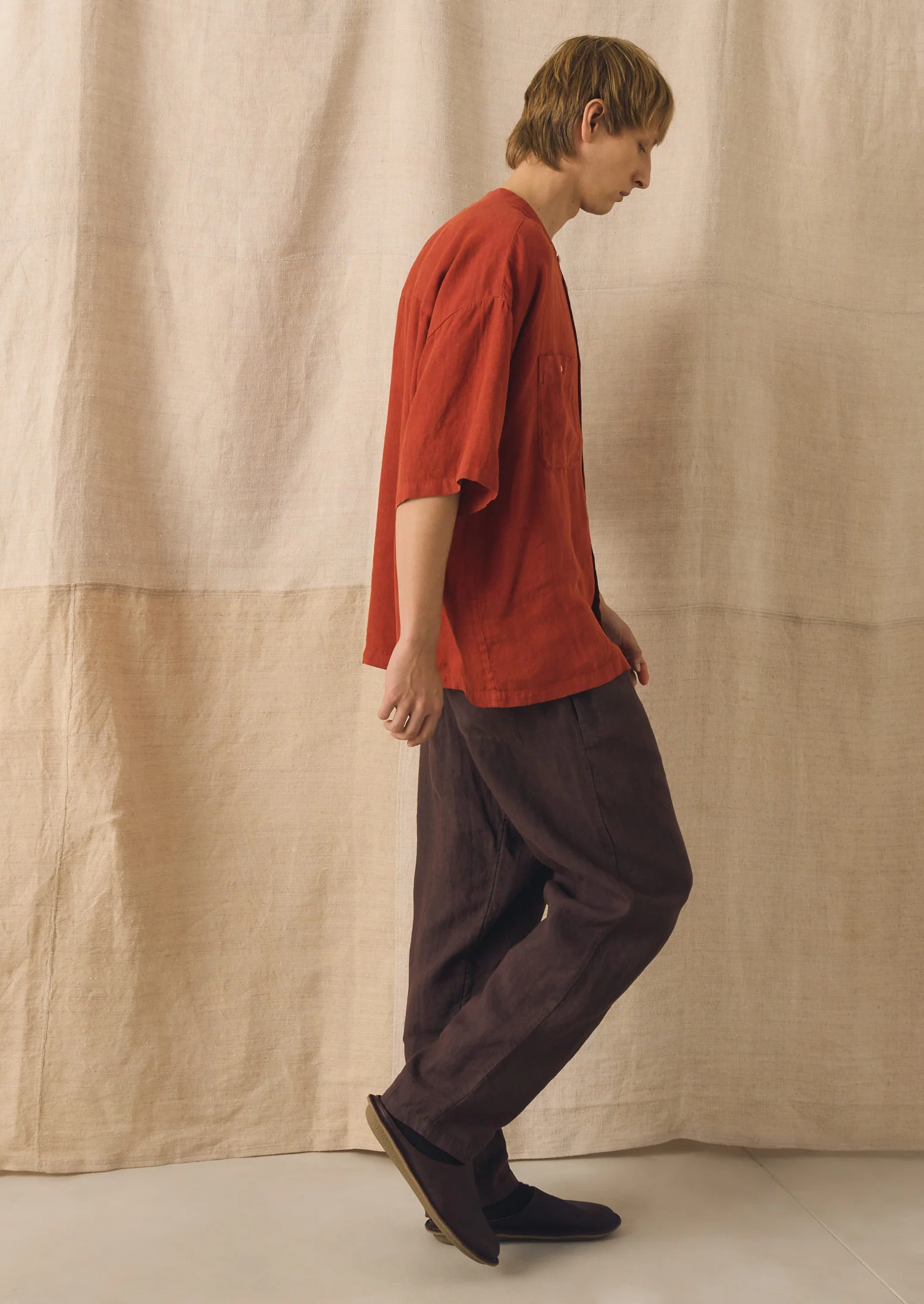 Alfie Garment Dyed Linen Trousers | Dark Russet - Image 2