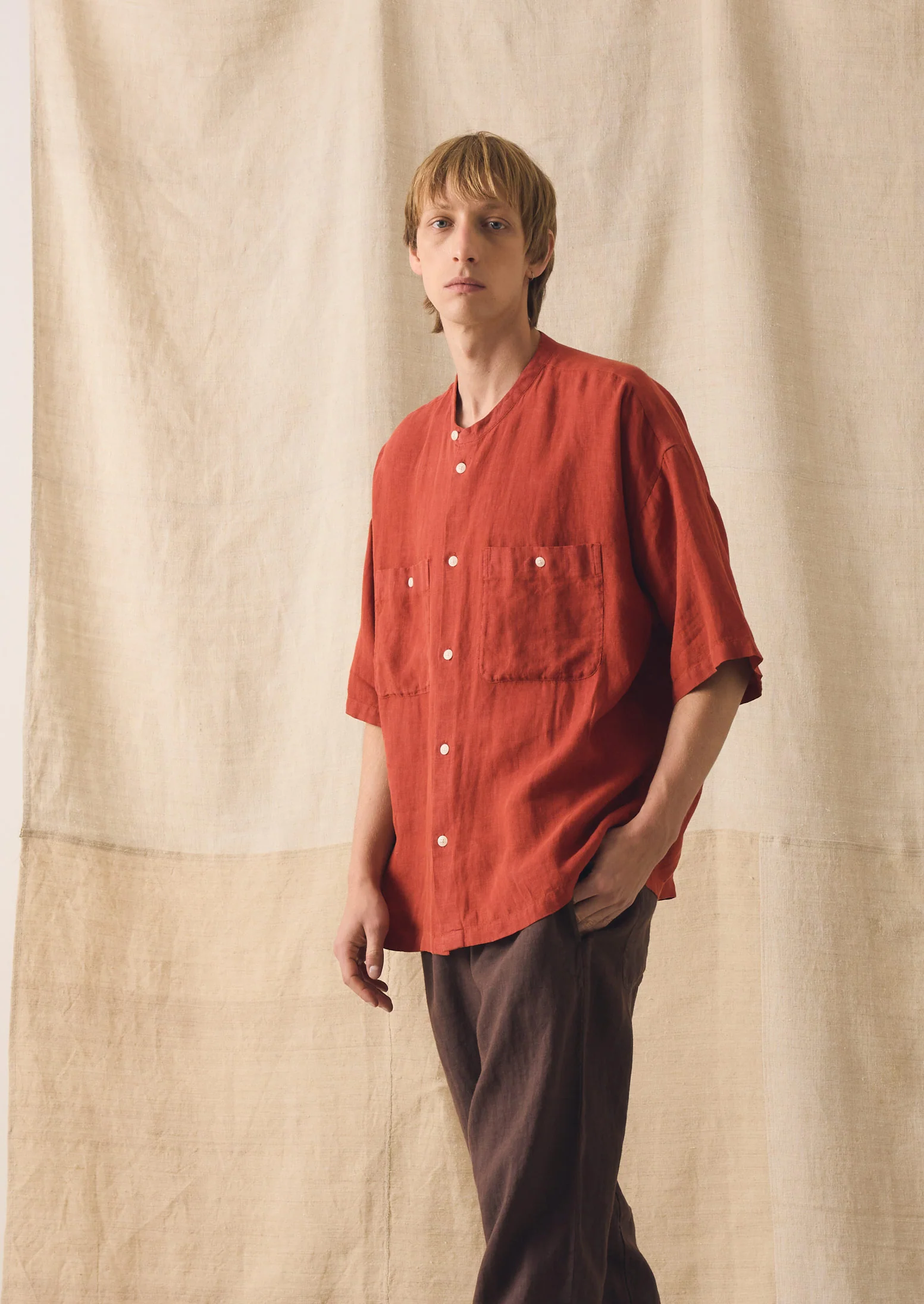 Alfie Garment Dyed Linen Trousers | Dark Russet - Image 5