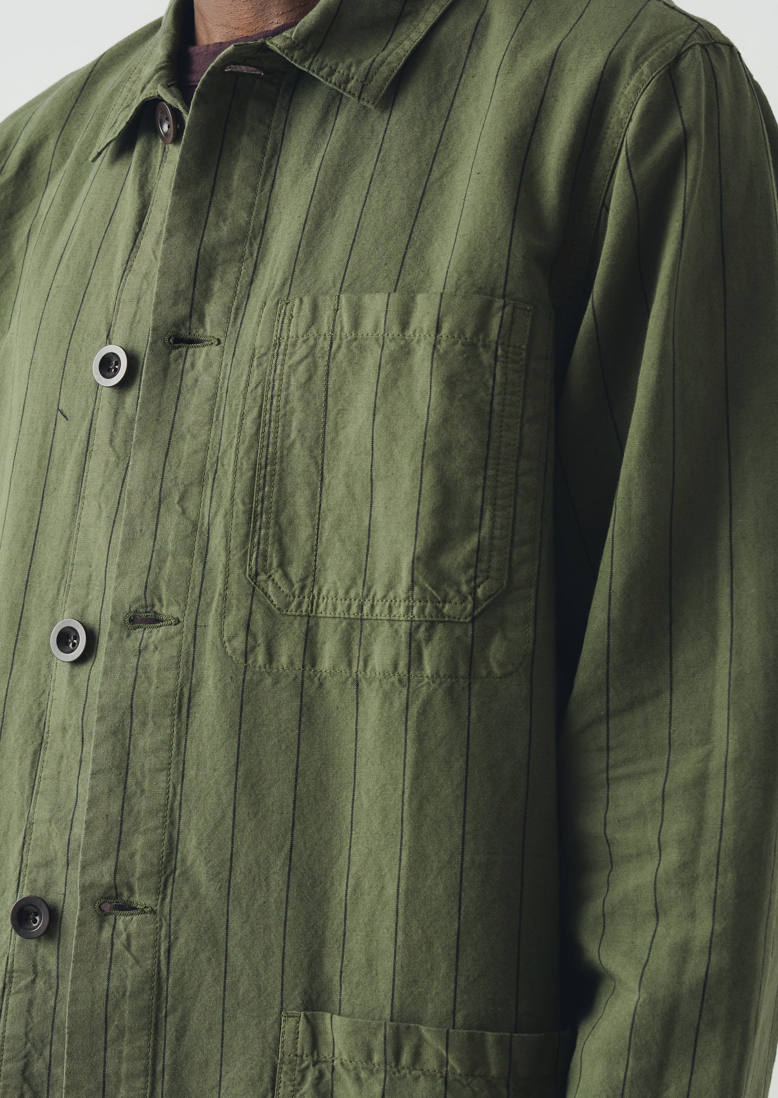 Arlo Overdyed Stripe Cotton Linen Jacket | Basil - Image 7