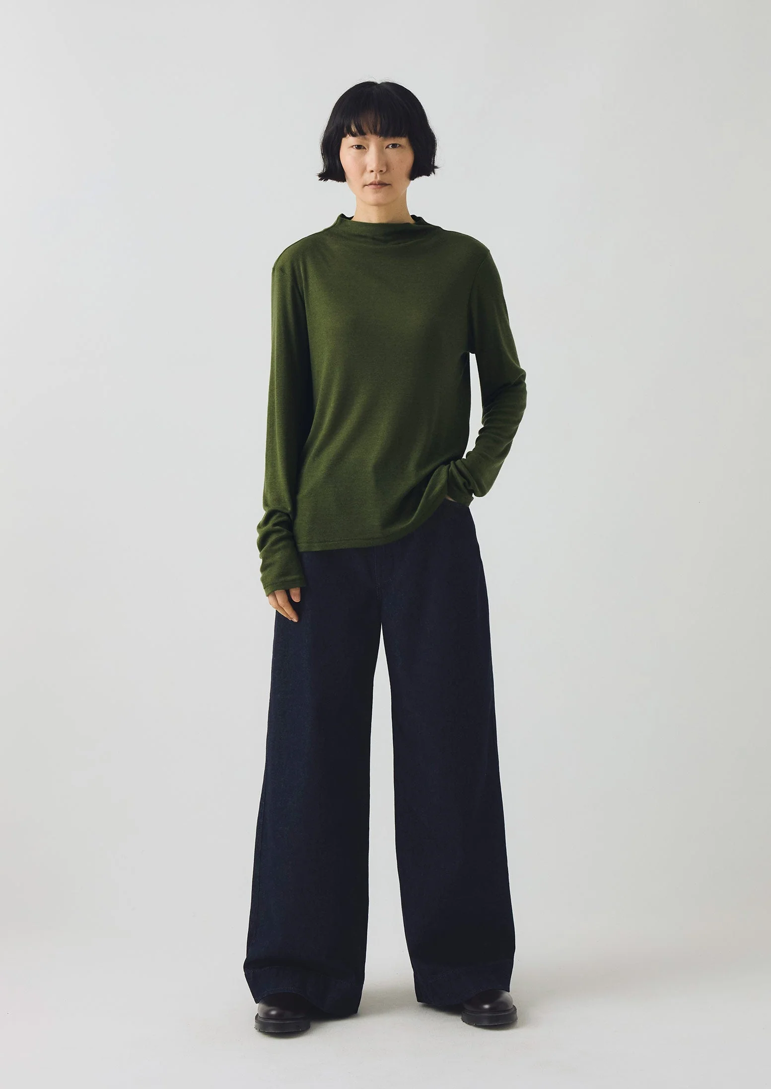 Aster High Neck Wool Lyocell Tee | Artichoke - Image 2