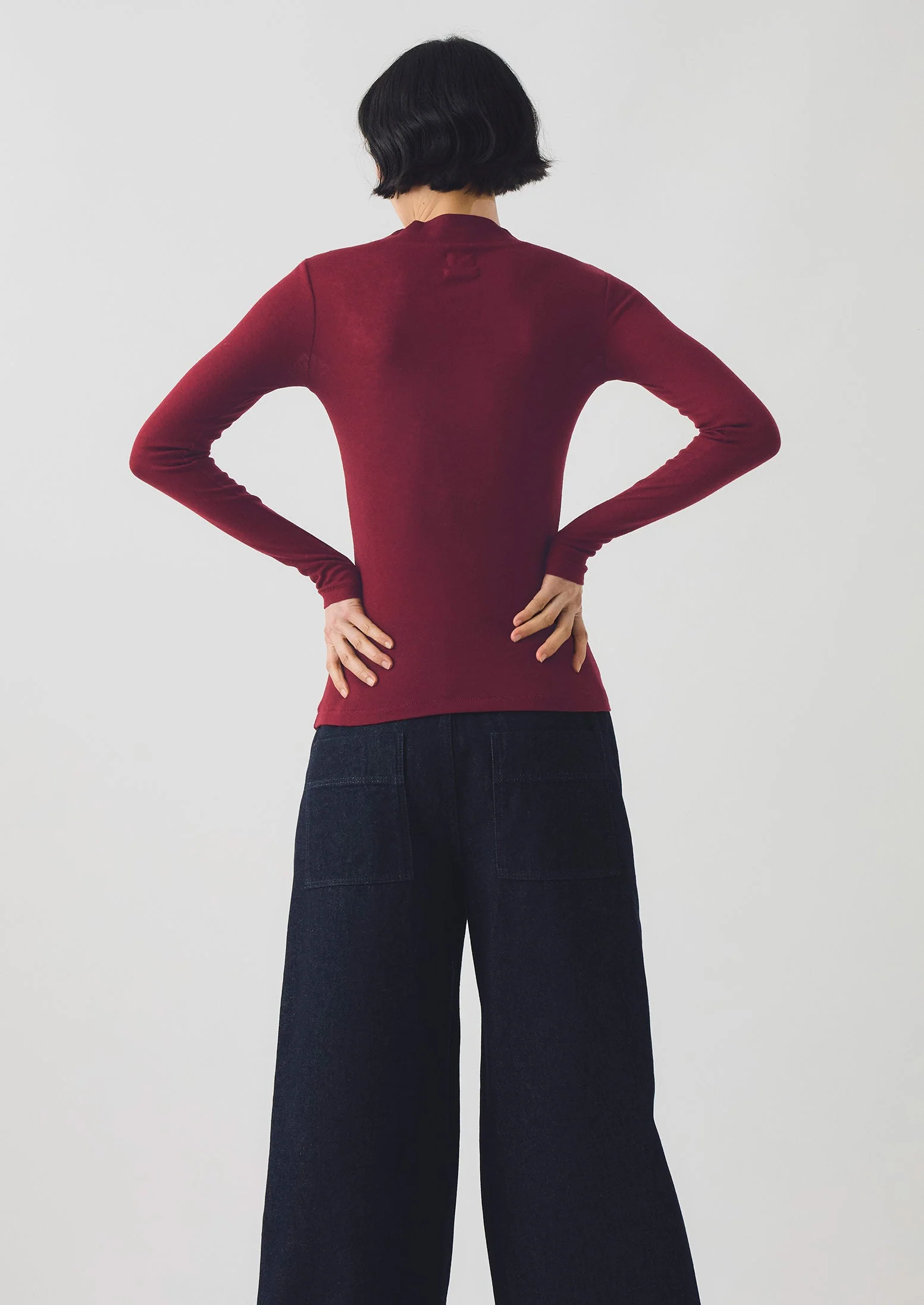 Aster High Neck Wool Lyocell Tee | Claret - Image 2