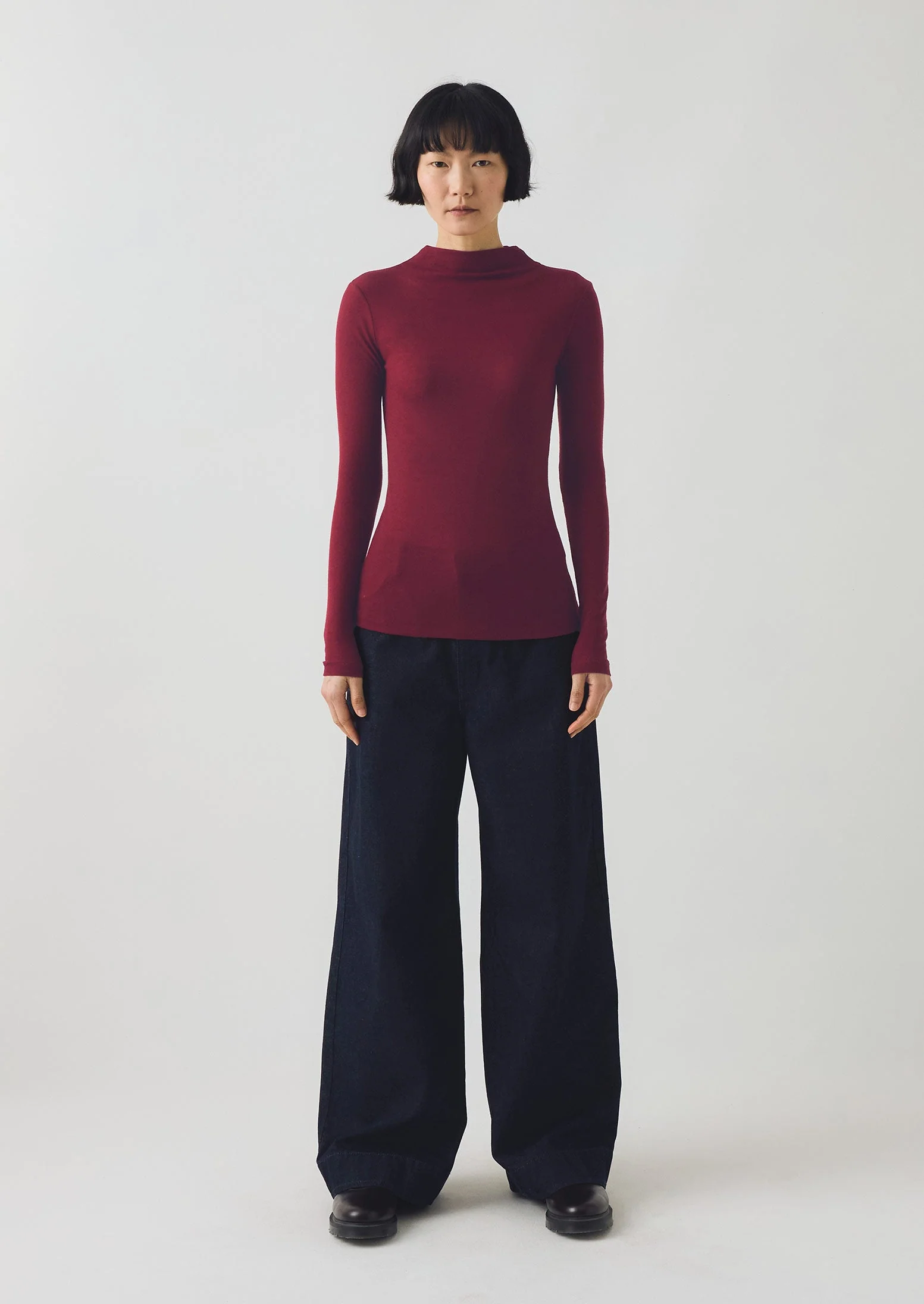 Aster High Neck Wool Lyocell Tee | Claret - Image 3