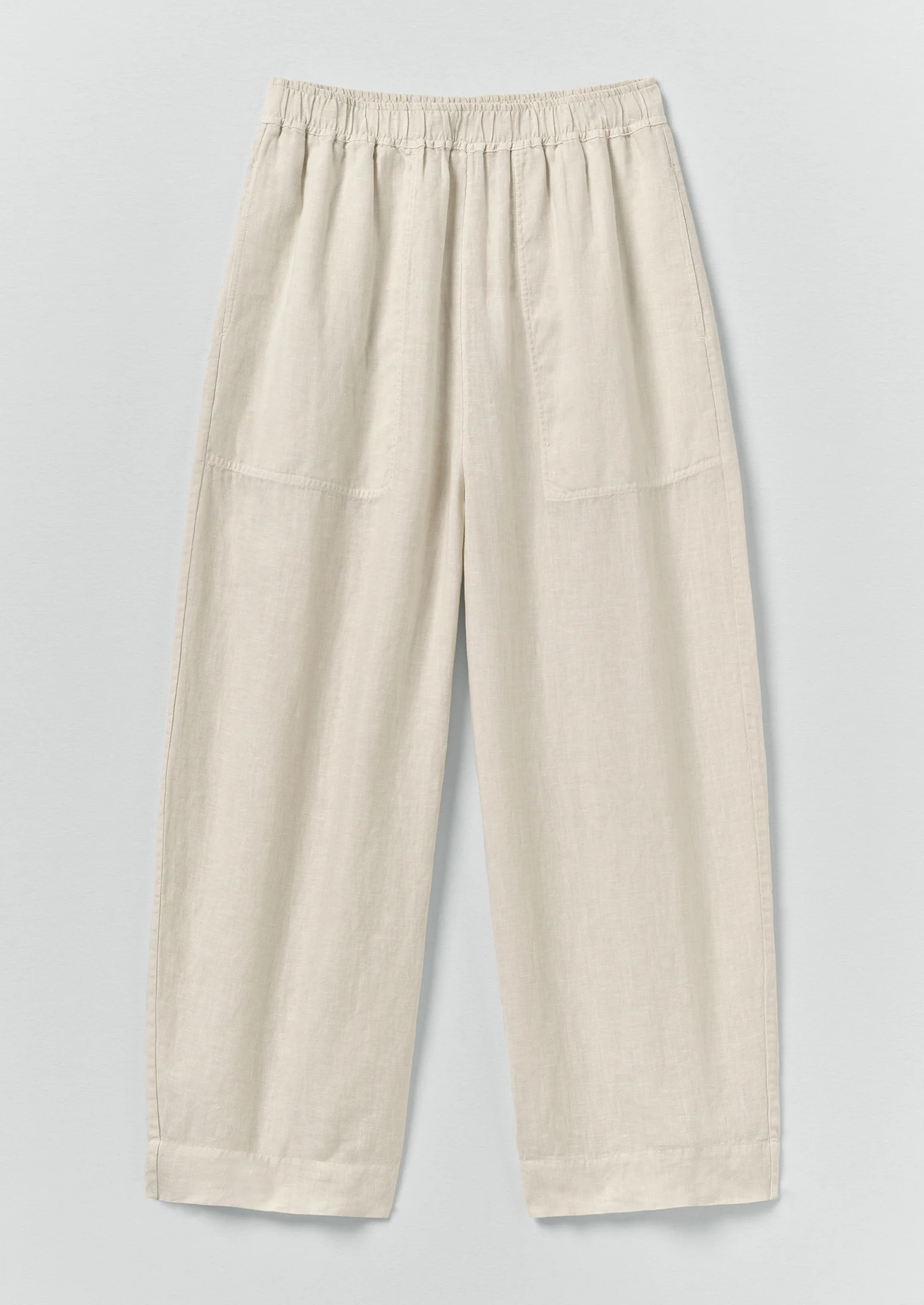 Garment Dyed Linen Barrel Leg Trousers | Oat