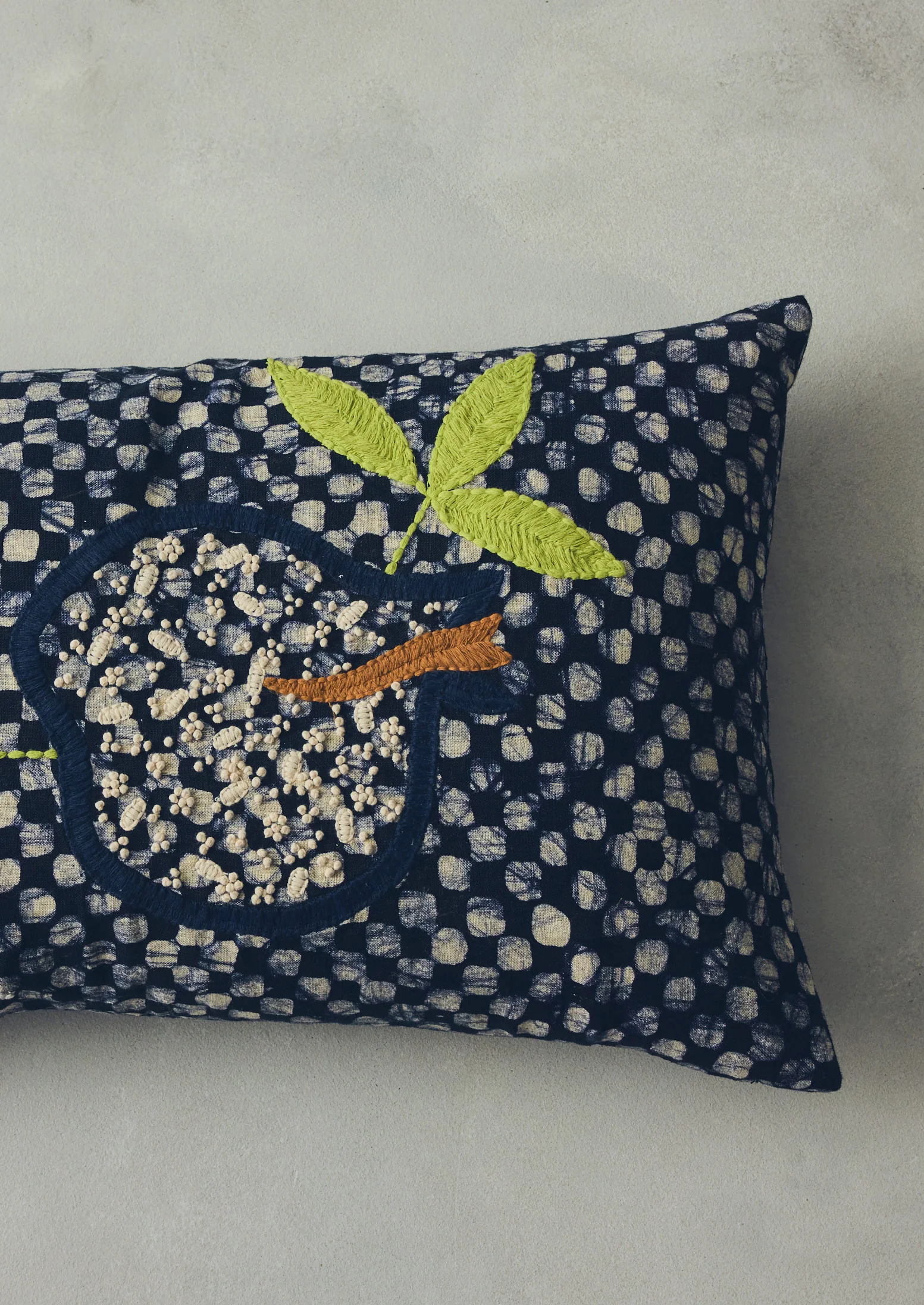 Batik Embroidered Pomegranate Cushion Cover | Provencal Blue - Image 3