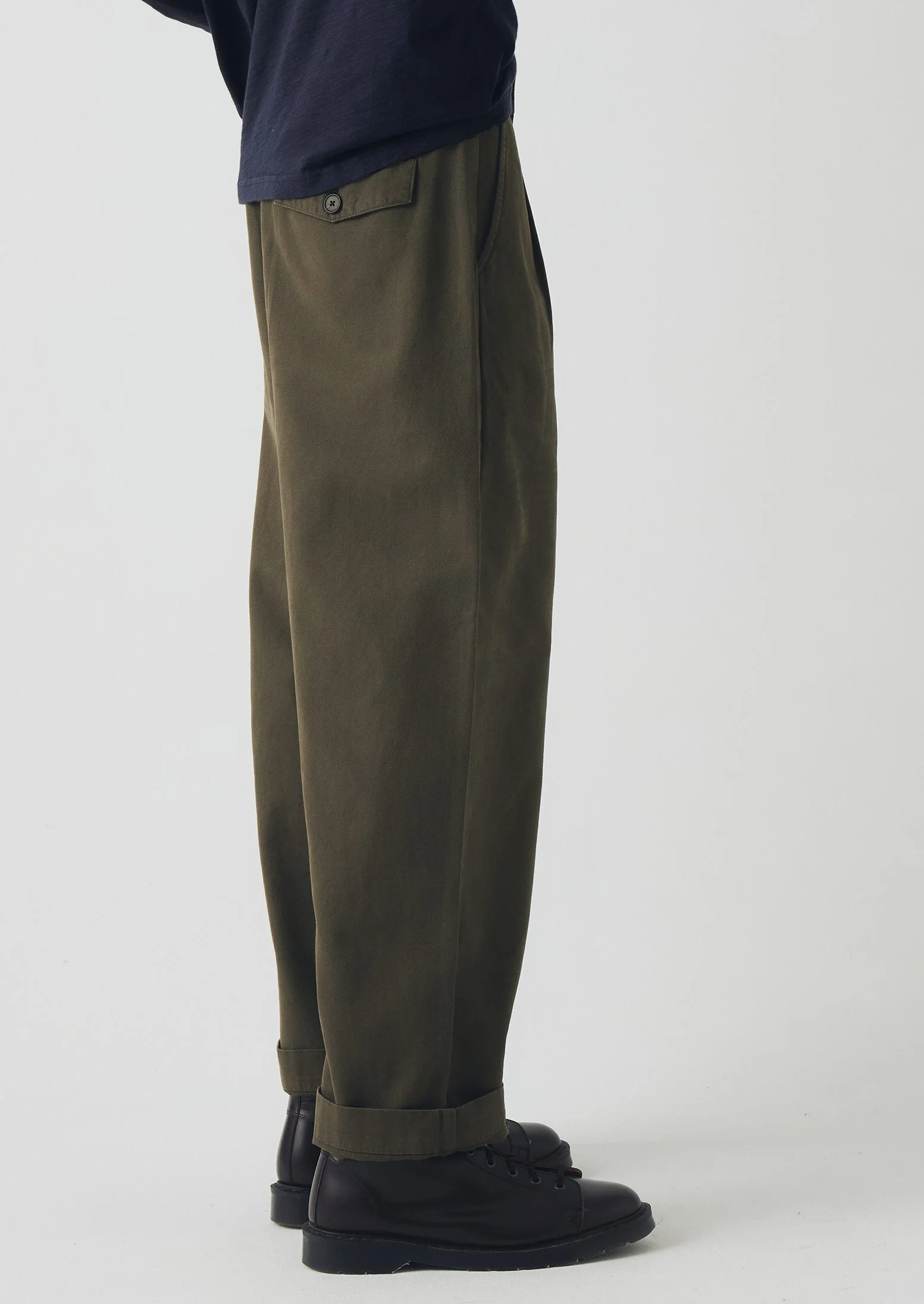 Bill Cotton Canvas Wide Leg Trousers | Dark Olive - Image 5