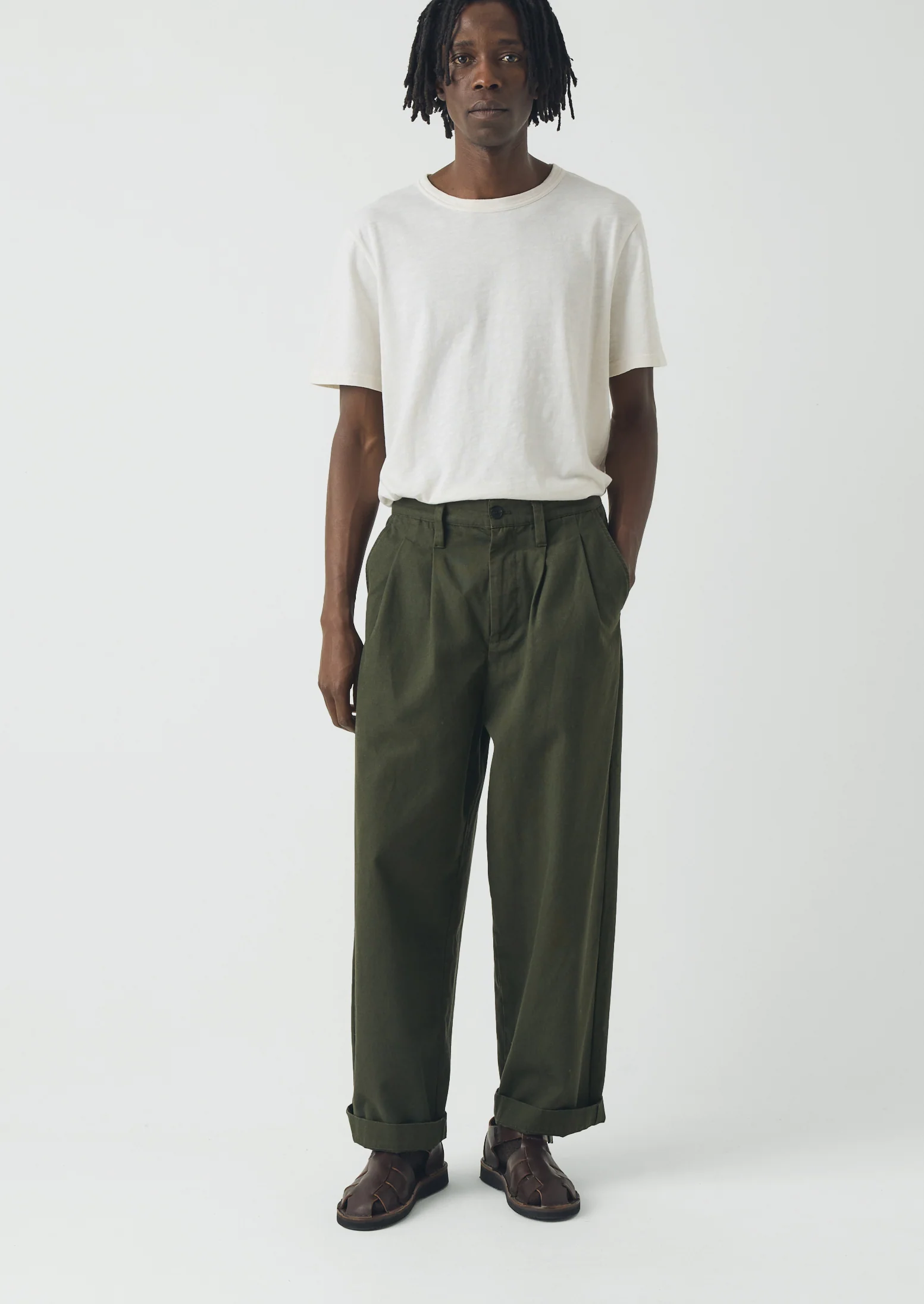 Bill Cotton Canvas Wide Leg Trousers | Kale - Image 2