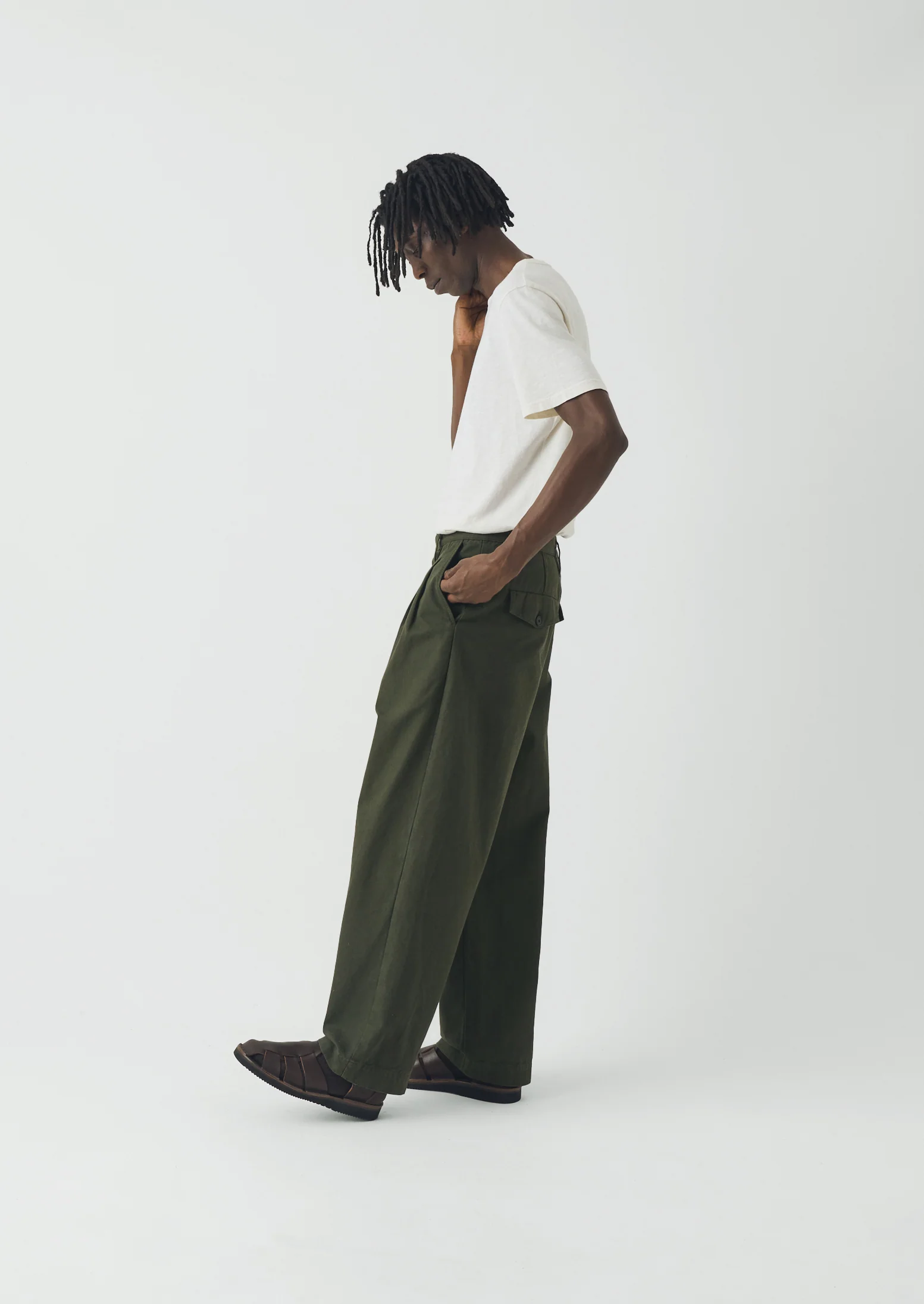Bill Cotton Canvas Wide Leg Trousers | Kale - Image 3