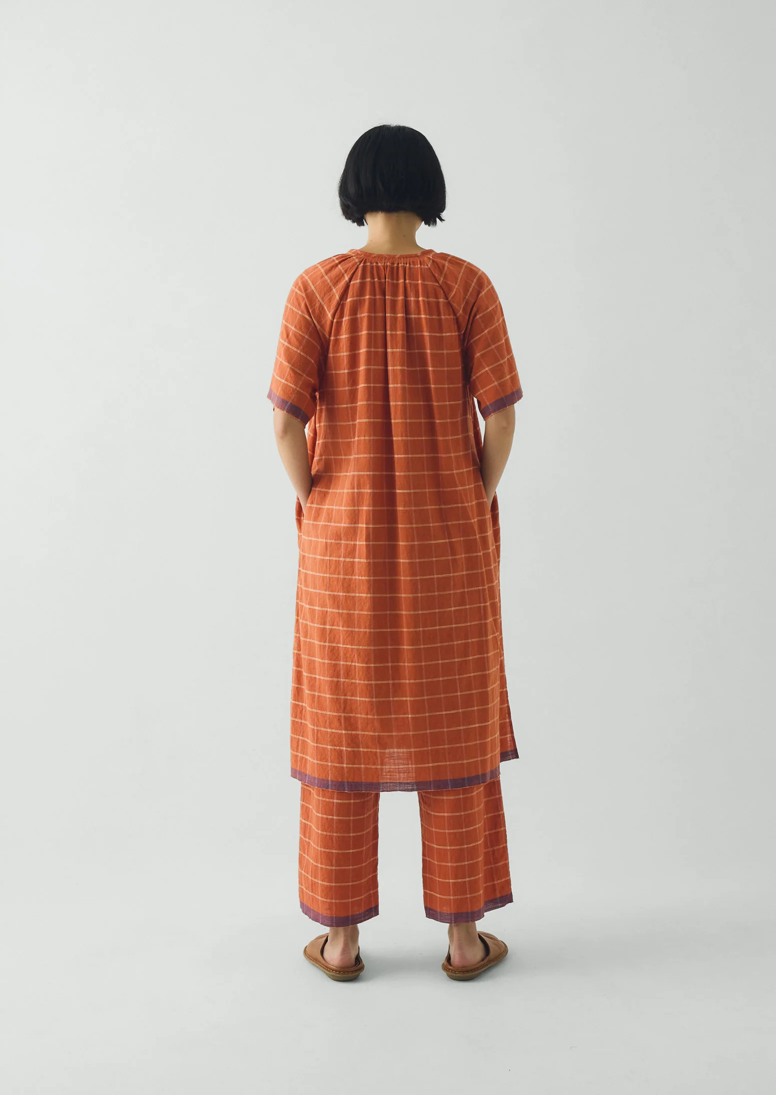 Bistrot Check Cotton Kaftan | Papaya - Image 4