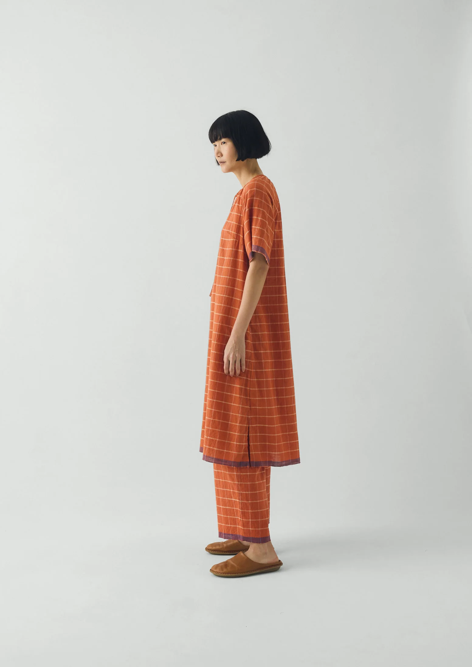 Bistrot Check Cotton Kaftan | Papaya - Image 5