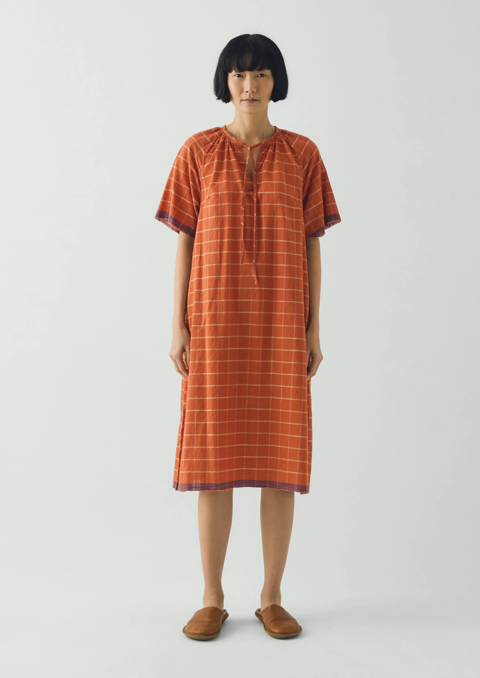 Bistrot Check Cotton Kaftan | Papaya - Image 6