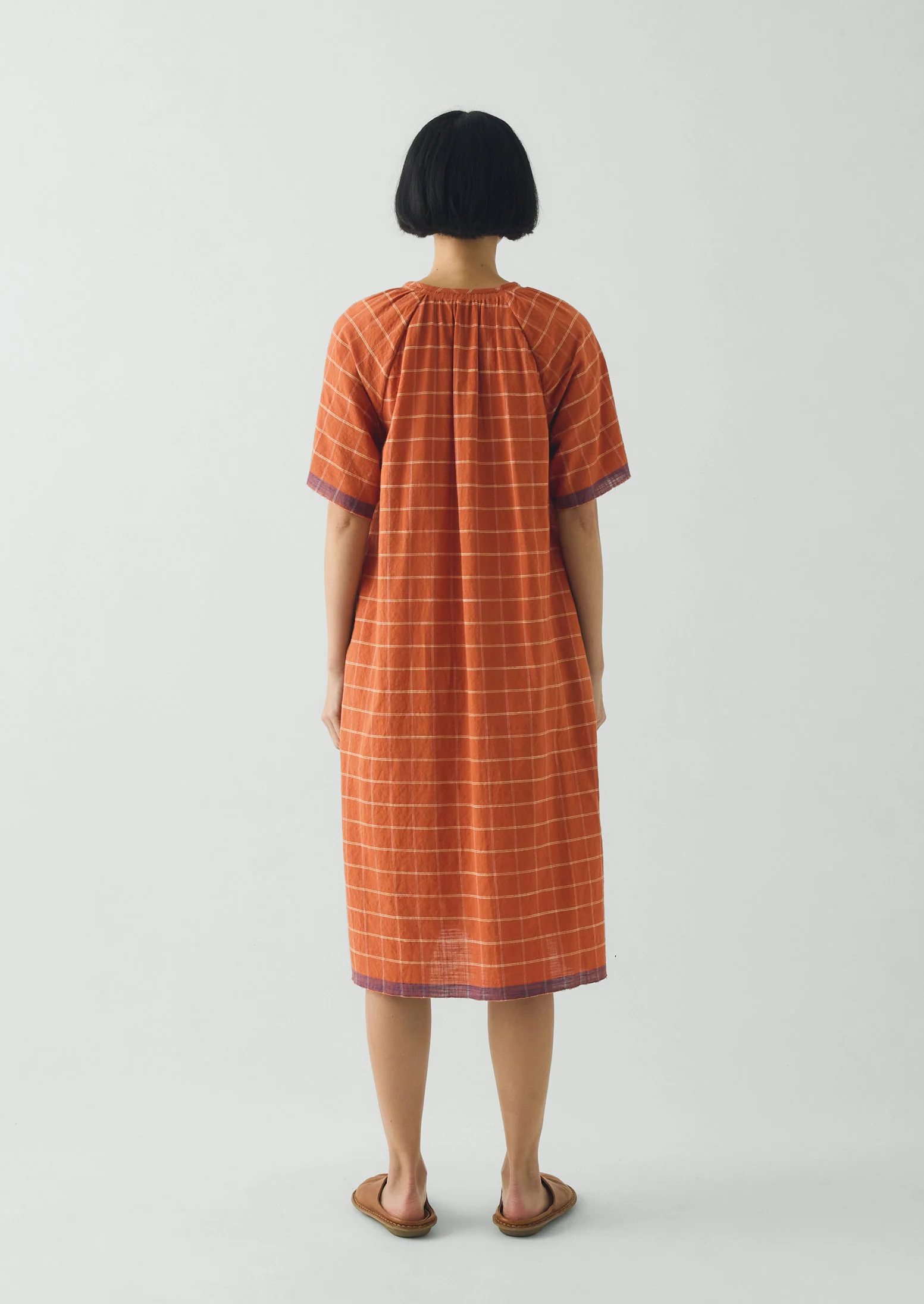 Bistrot Check Cotton Kaftan | Papaya - Image 7