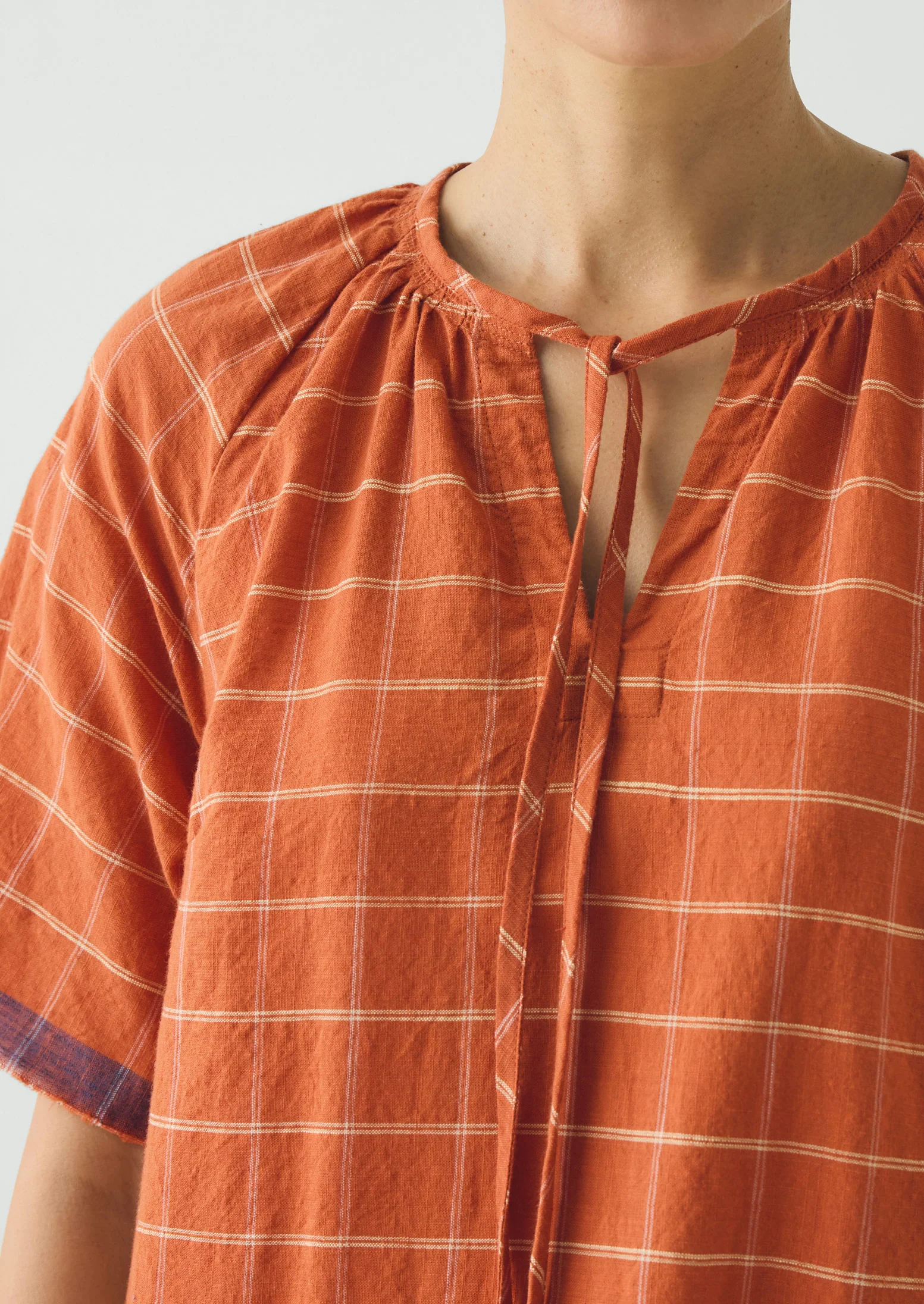 Bistrot Check Cotton Kaftan | Papaya - Image 8