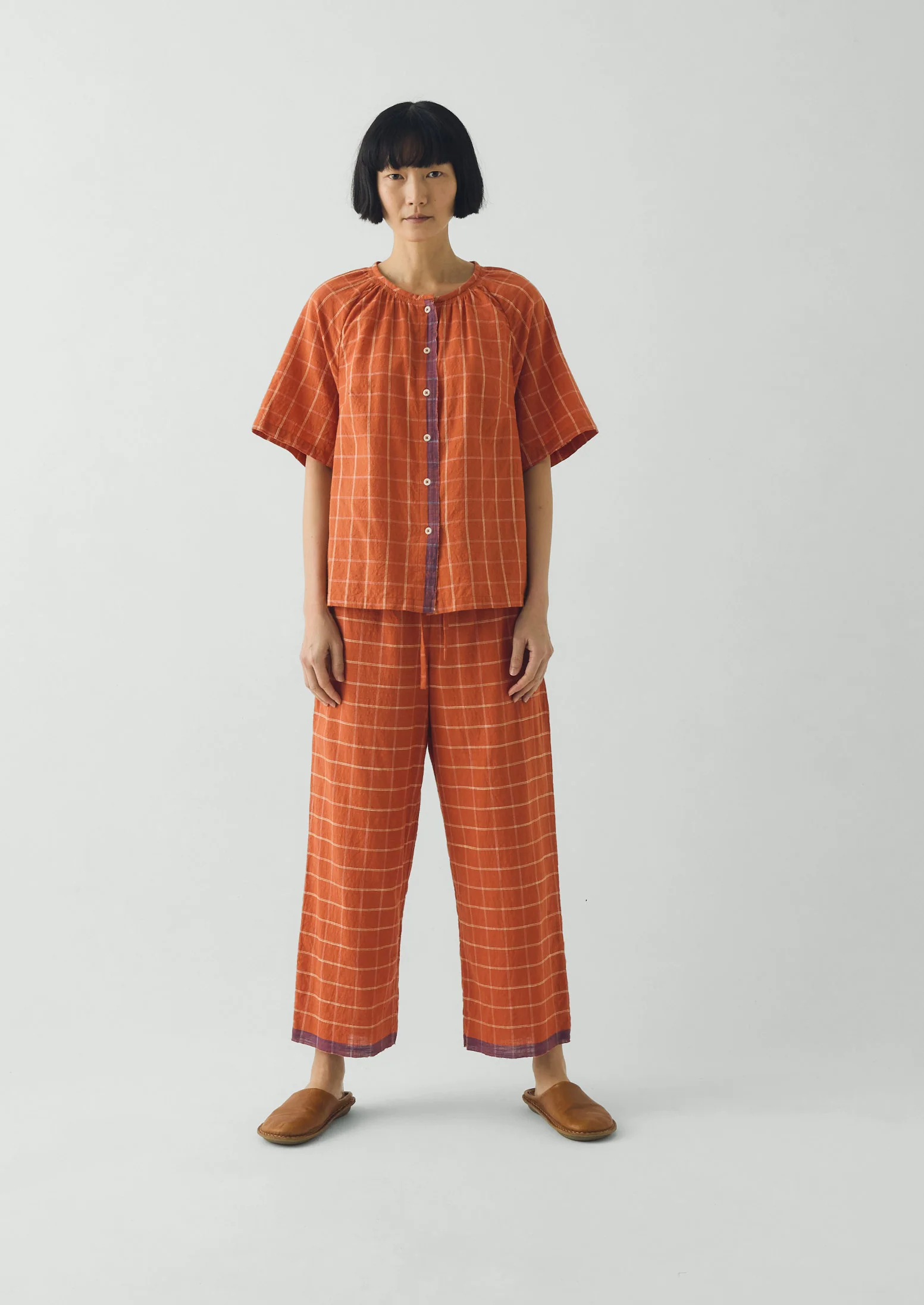 Bistrot Check Cotton Pyjamas | Papaya - Image 2