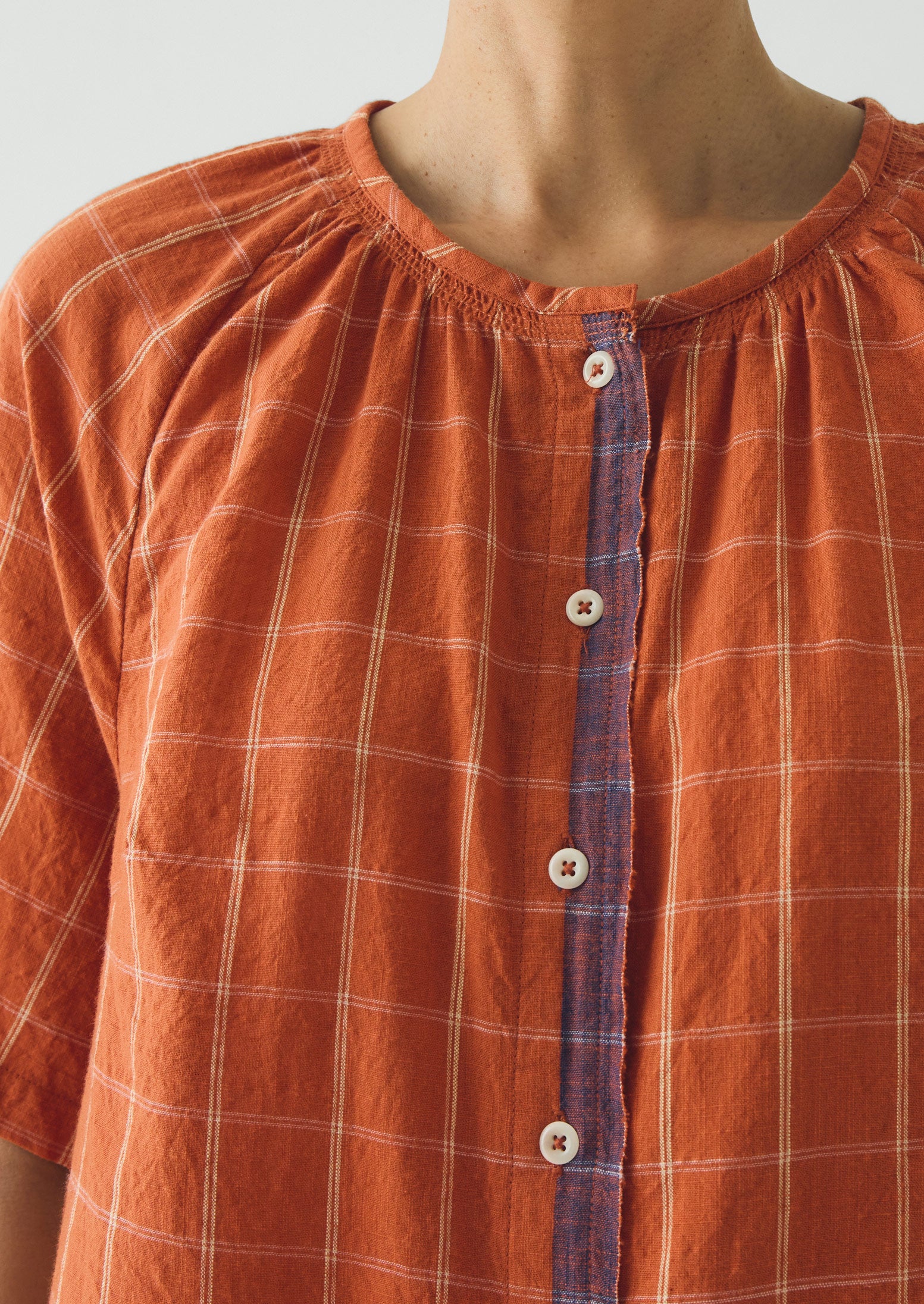Bistrot Check Cotton Pyjamas | Papaya - Image 3