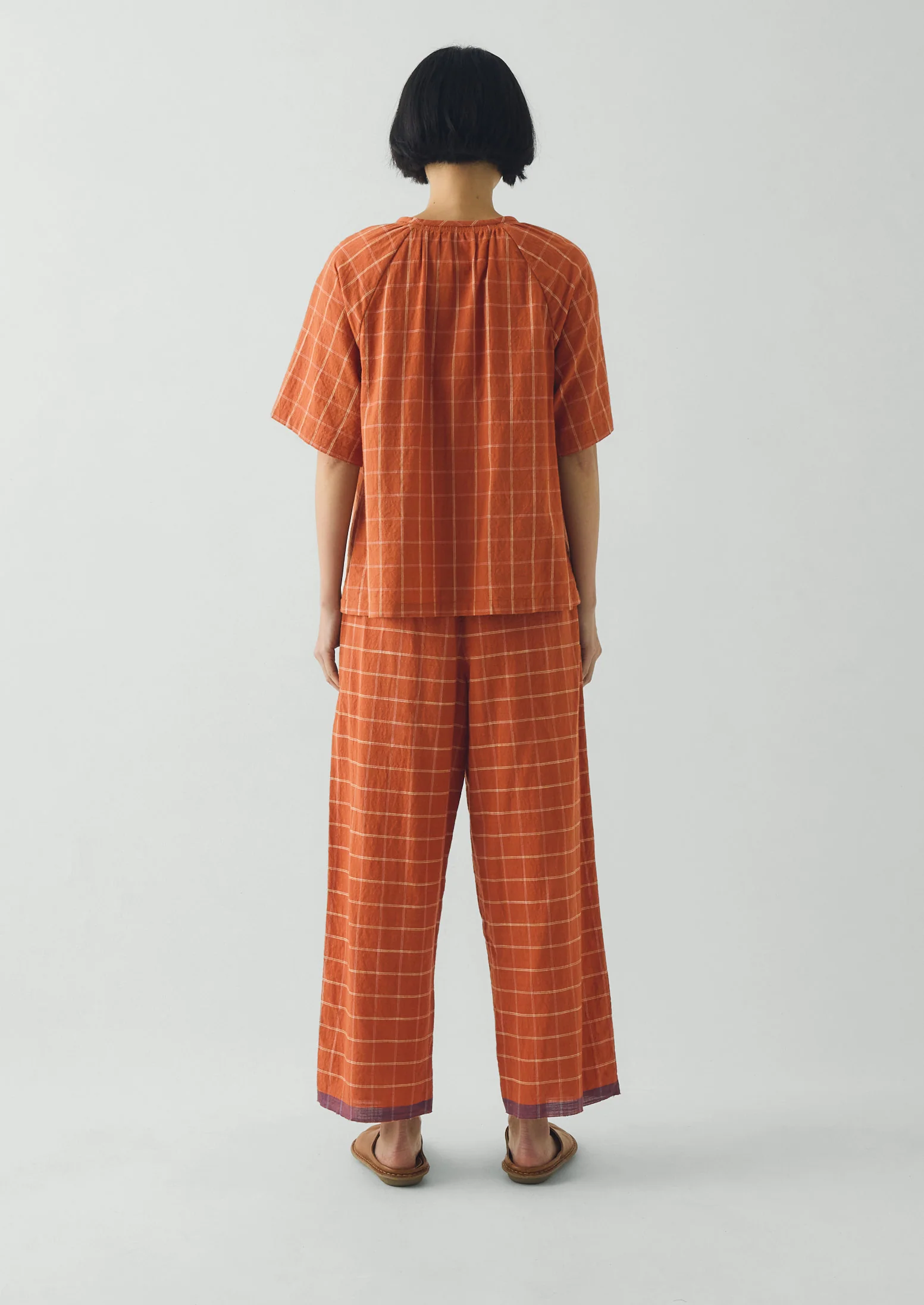 Bistrot Check Cotton Pyjamas | Papaya - Image 4