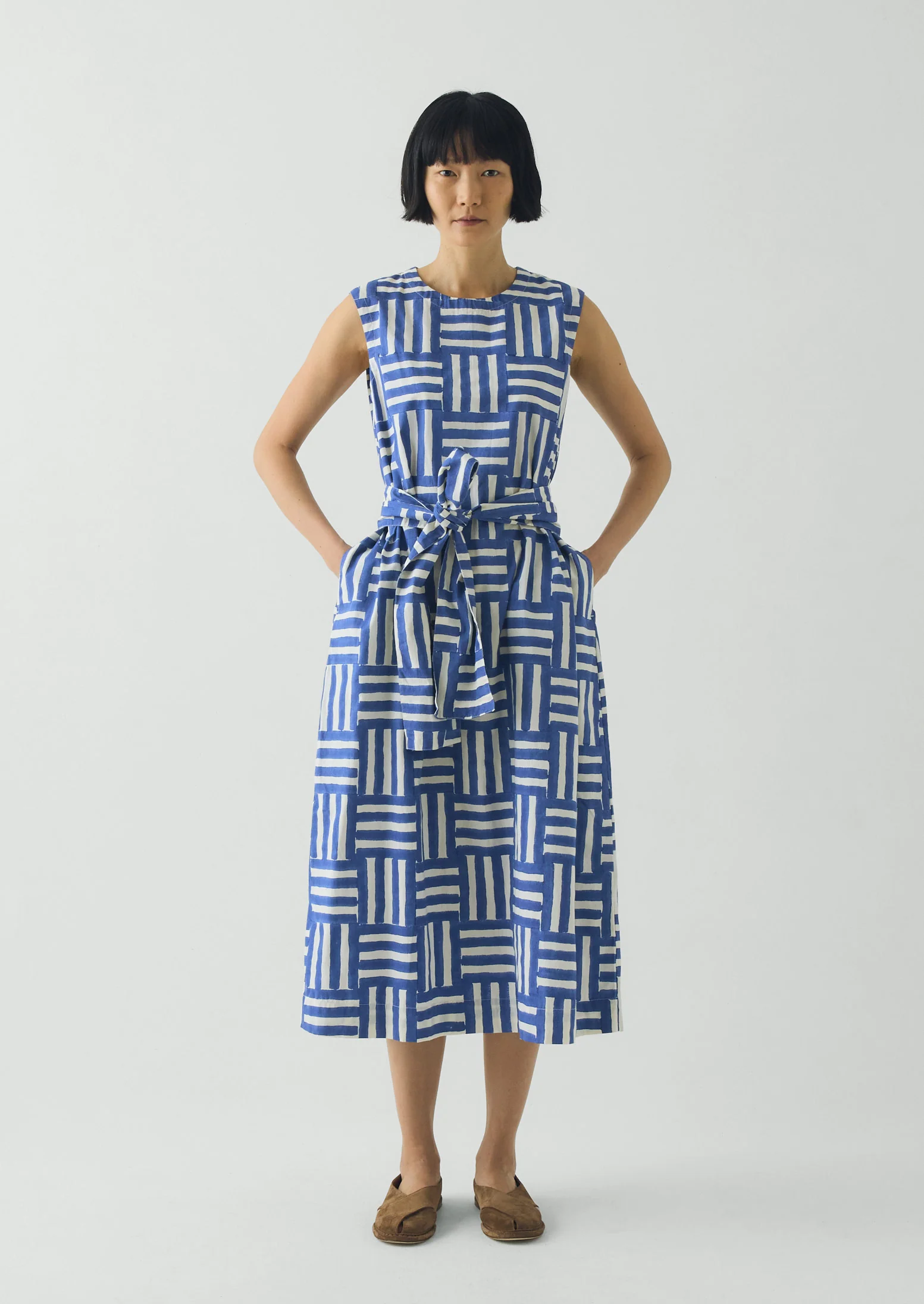 Block Print Patchwork Stripe Dress | Deep Cornflower - Image 4