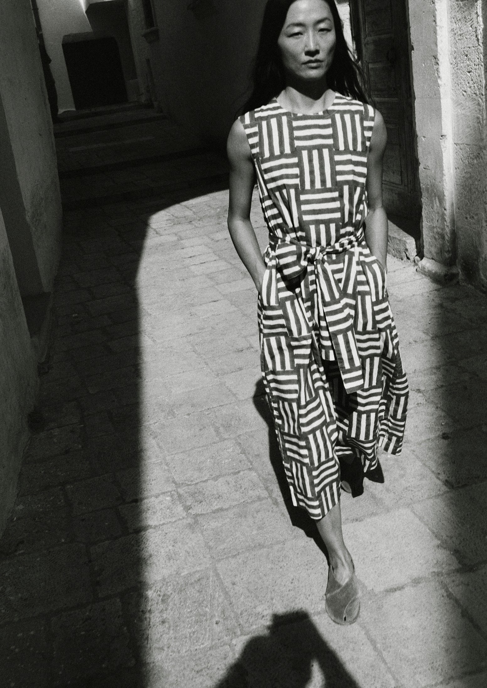 Block Print Patchwork Stripe Dress | Deep Cornflower - Image 8
