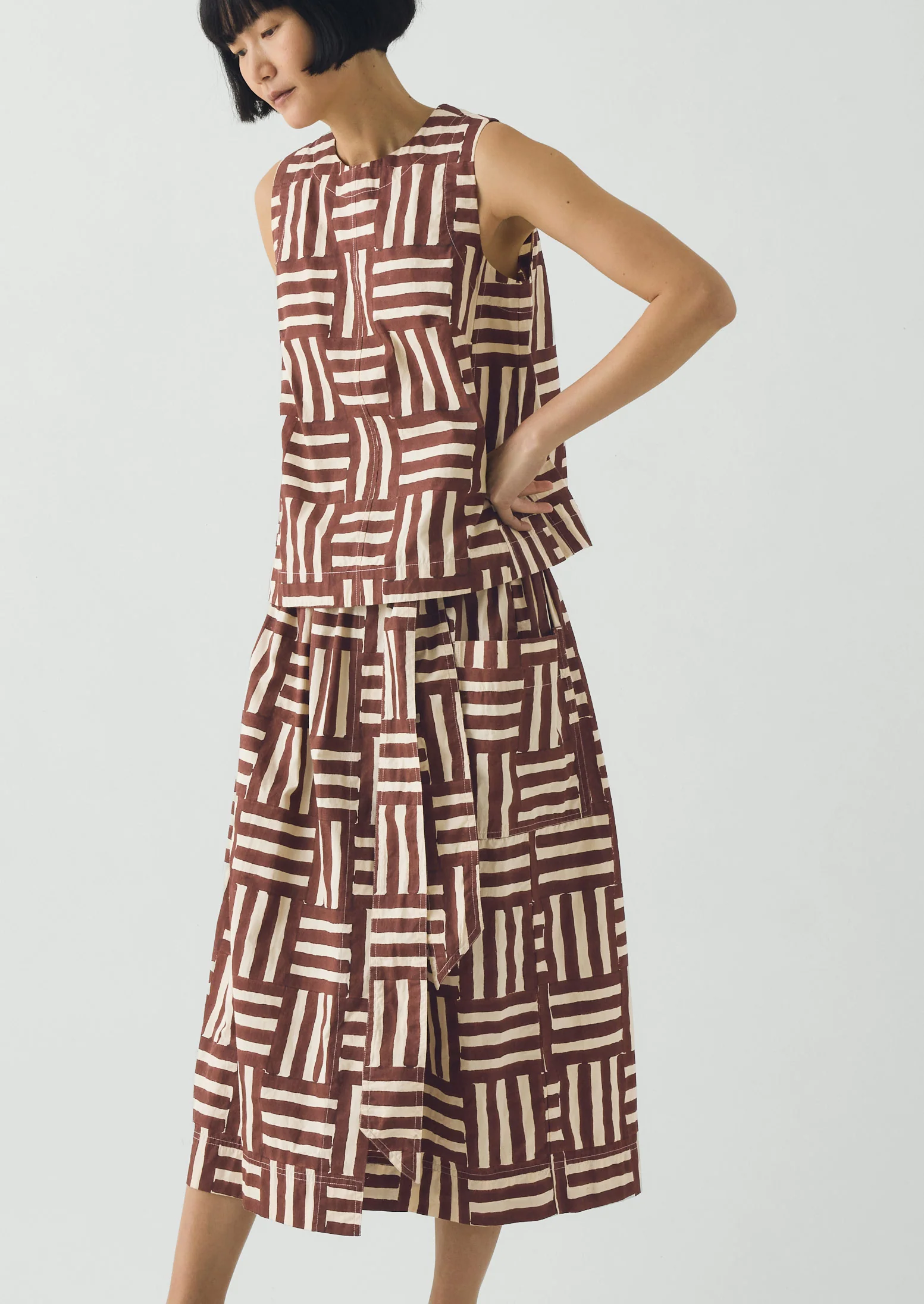 Block Print Patchwork Stripe Wrap Skirt | Sable - Image 3