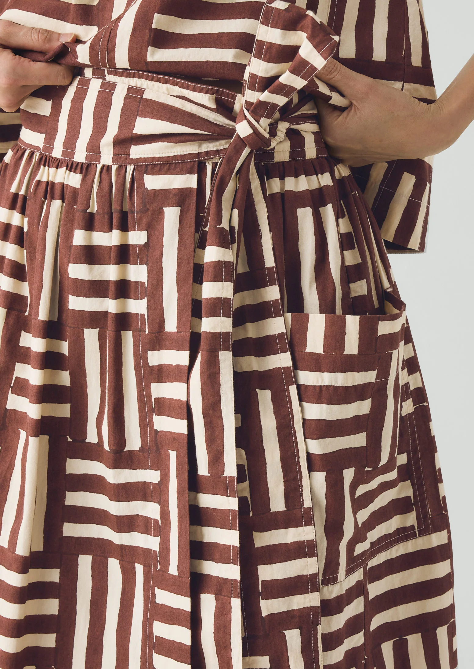 Block Print Patchwork Stripe Wrap Skirt | Sable - Image 4