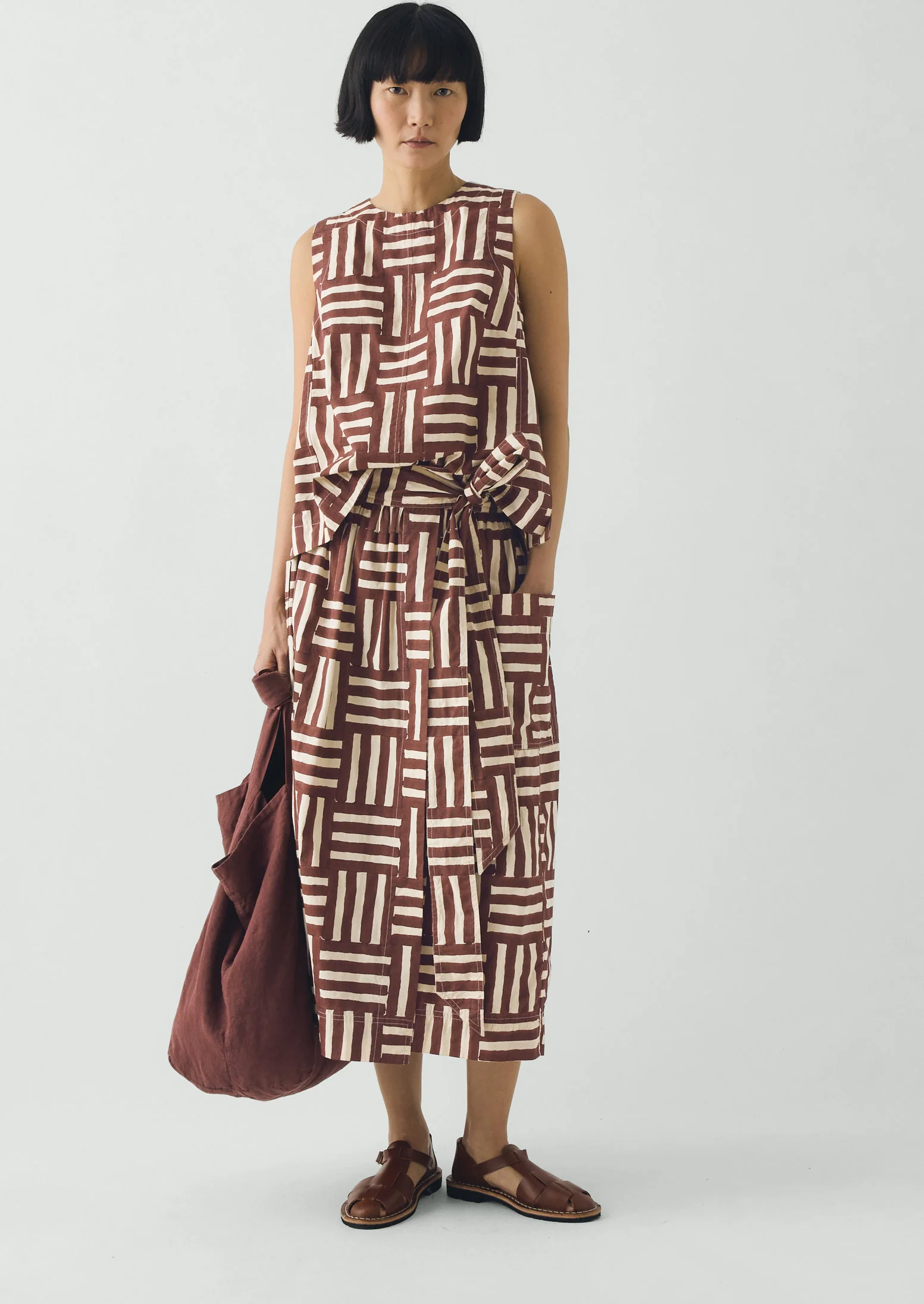 Block Print Patchwork Stripe Wrap Skirt | Sable - Image 6