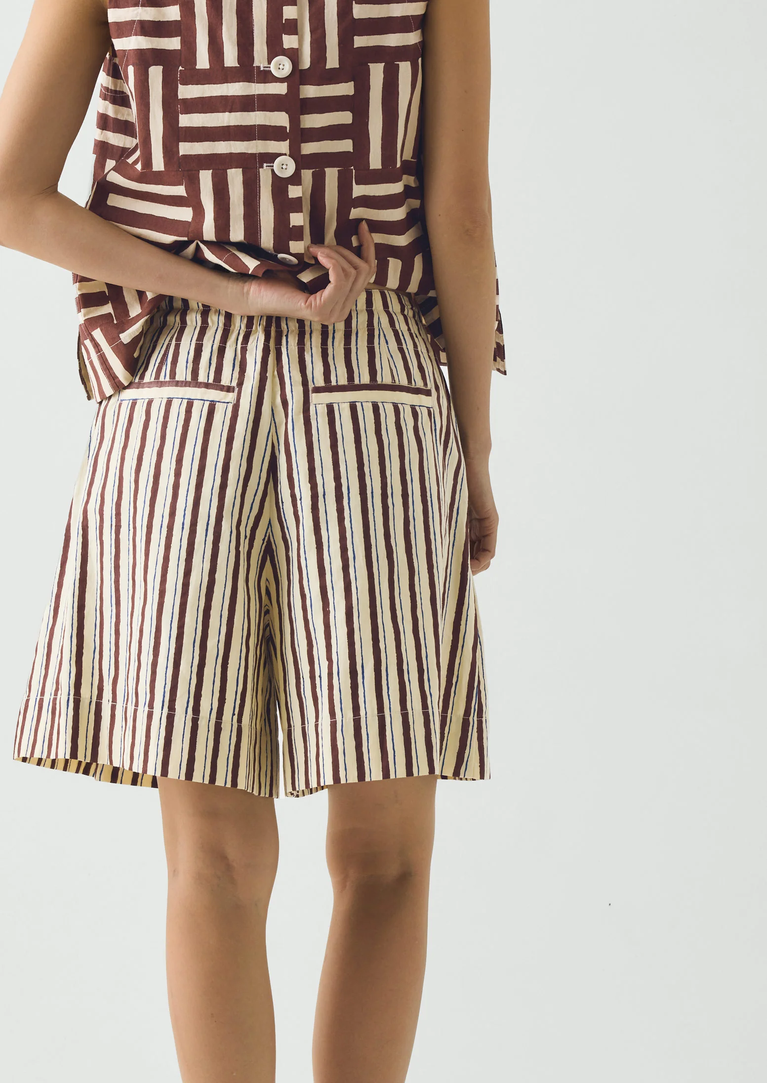 Block Print Sorbet Stripe Shorts | Pastel Lemon - Image 3