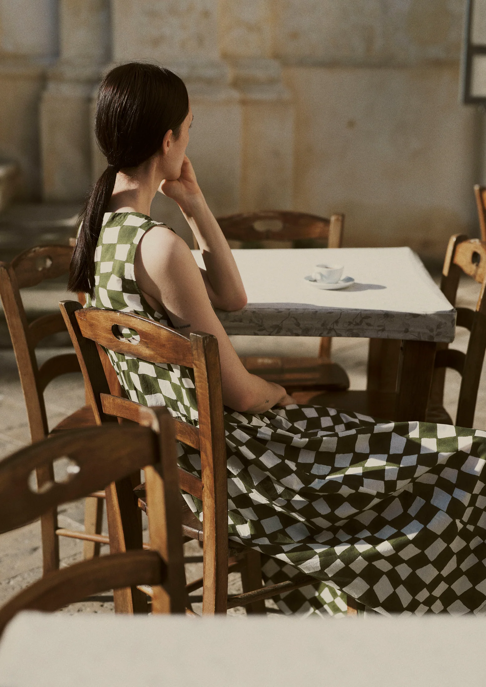 Block Print Warp Check Sleeveless Dress | Olive - Image 10