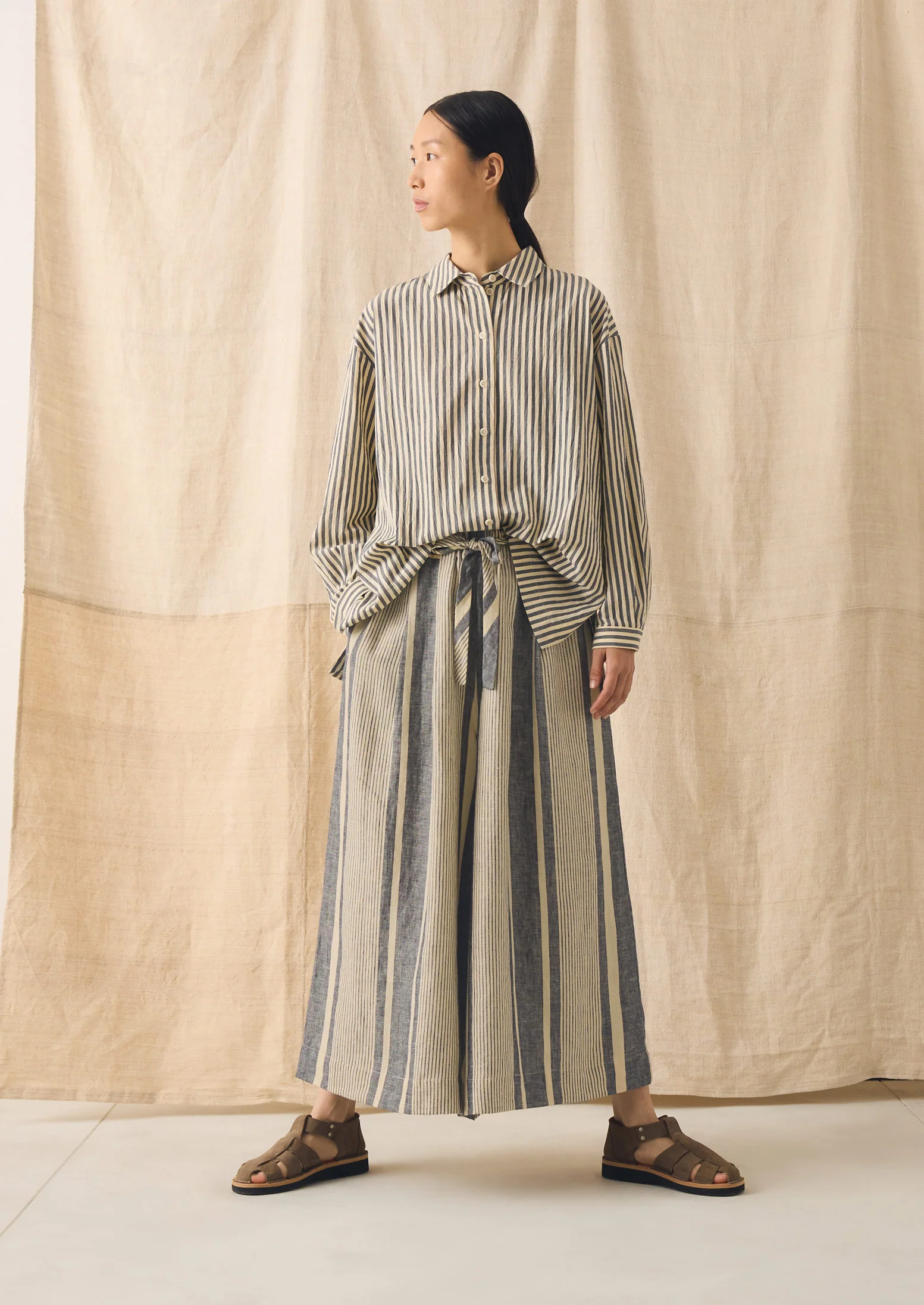 Bolster Stripe Linen Culottes | Washed Denim - Image 2