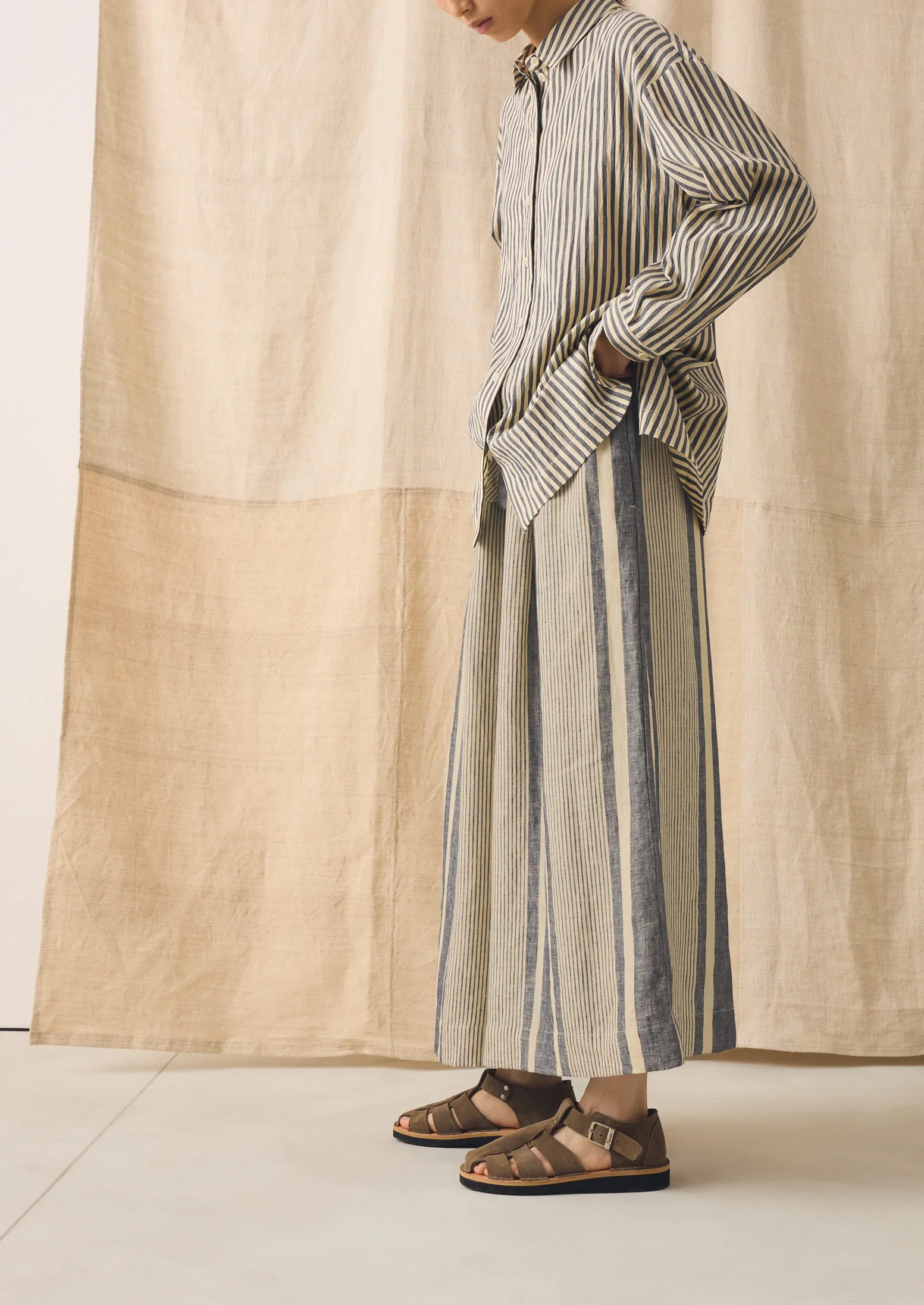 Bolster Stripe Linen Culottes | Washed Denim - Image 3
