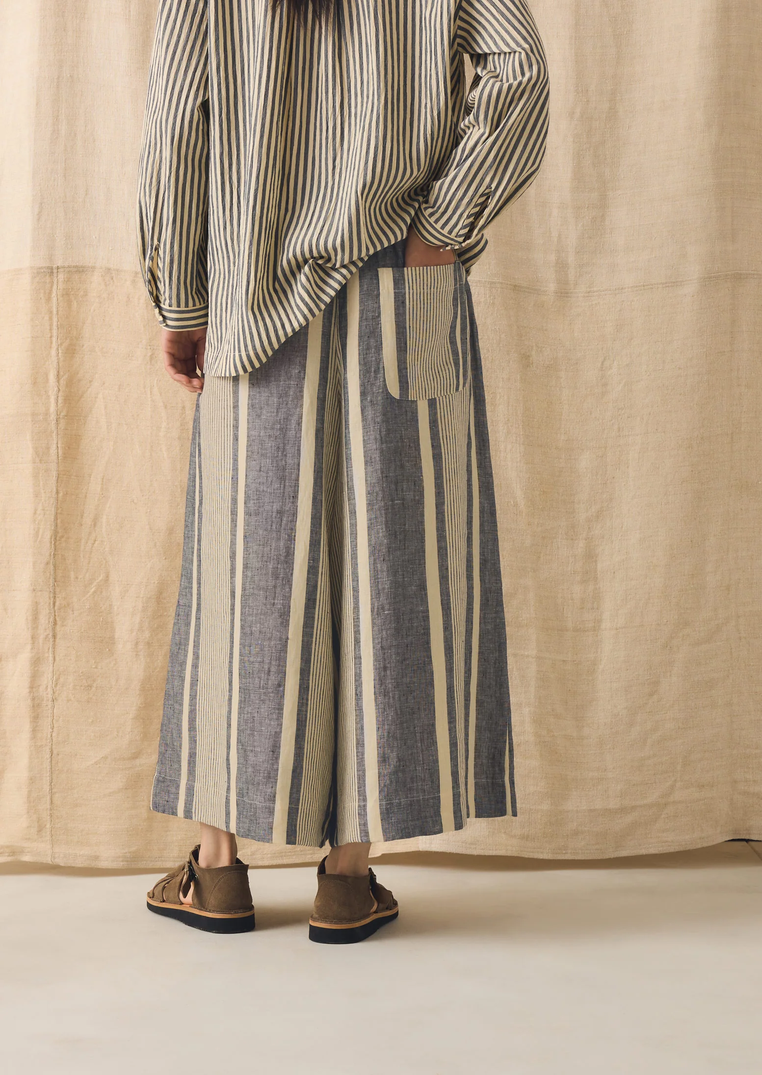 Bolster Stripe Linen Culottes | Washed Denim - Image 4