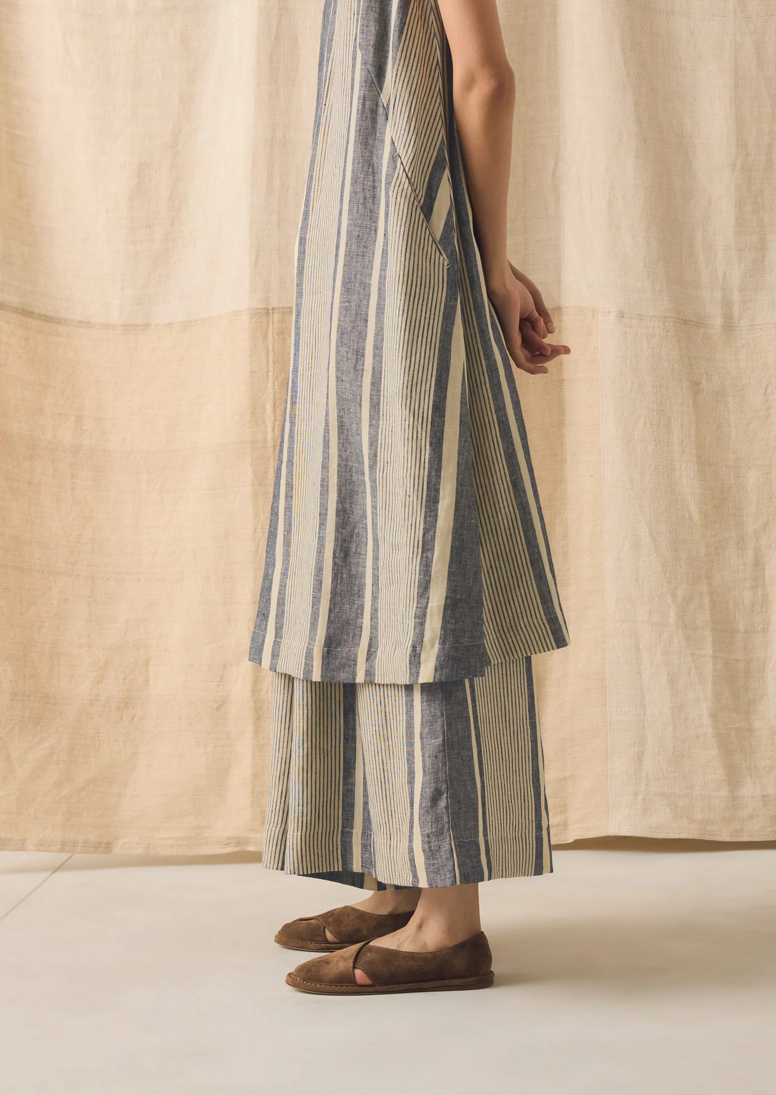 Bolster Stripe Linen Shift Dress | Washed Denim - Image 5