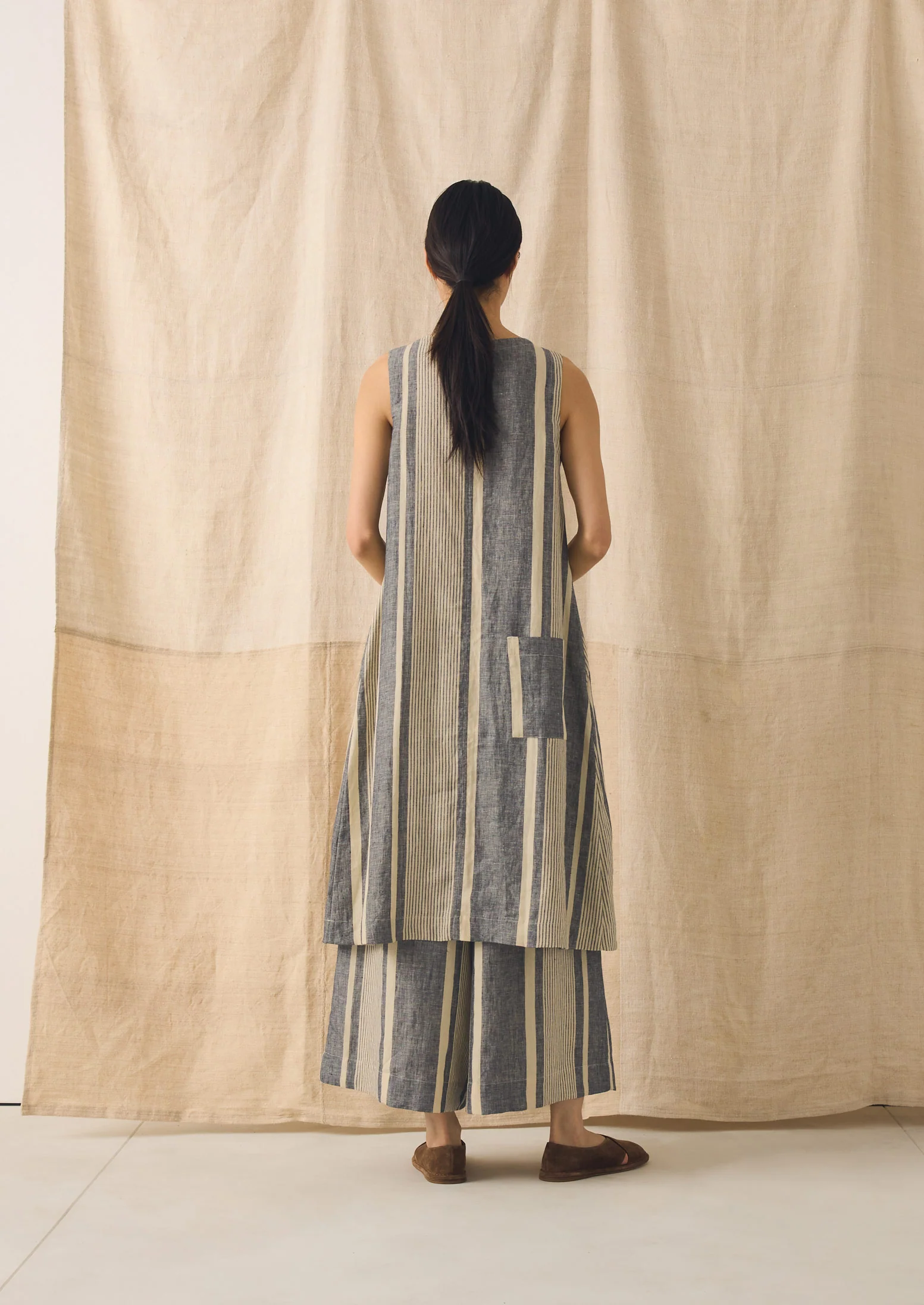 Bolster Stripe Linen Shift Dress | Washed Denim - Image 6