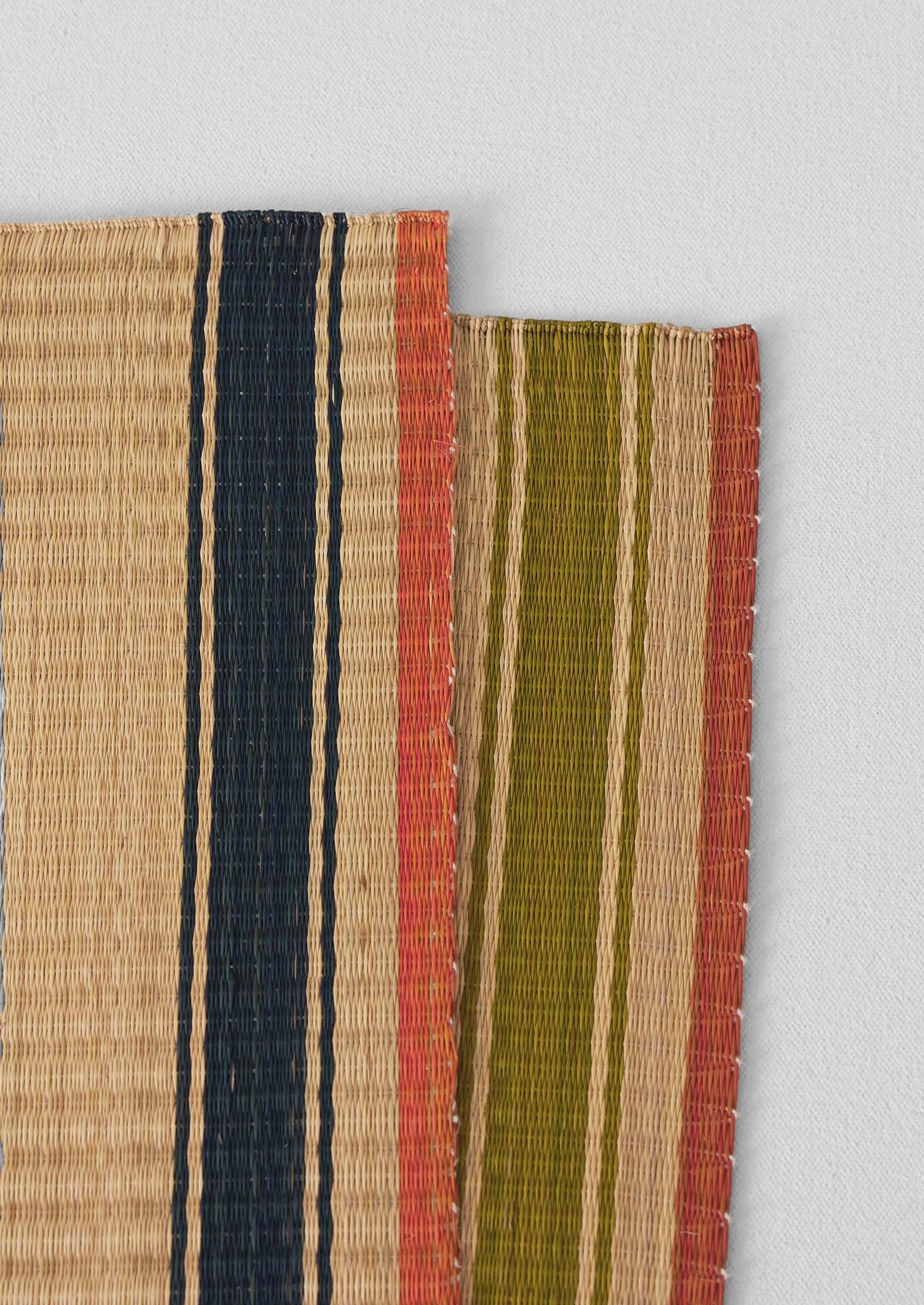 Border Stripe Madur Grass Placemat | Natural/Indigo - Image 2