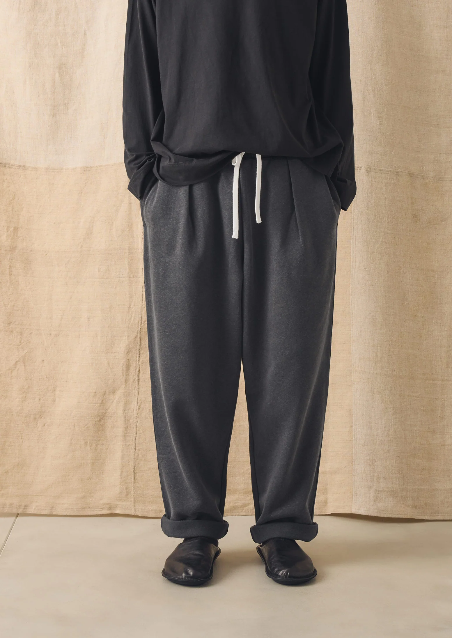 Brushed Cotton Hemp Lounge Trousers | Charcoal - Image 3
