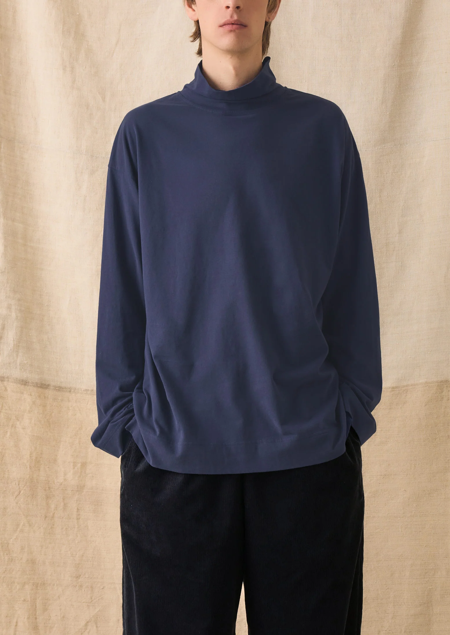 Brushed Cotton High Neck Lounge Top | Ink Blue - Image 3