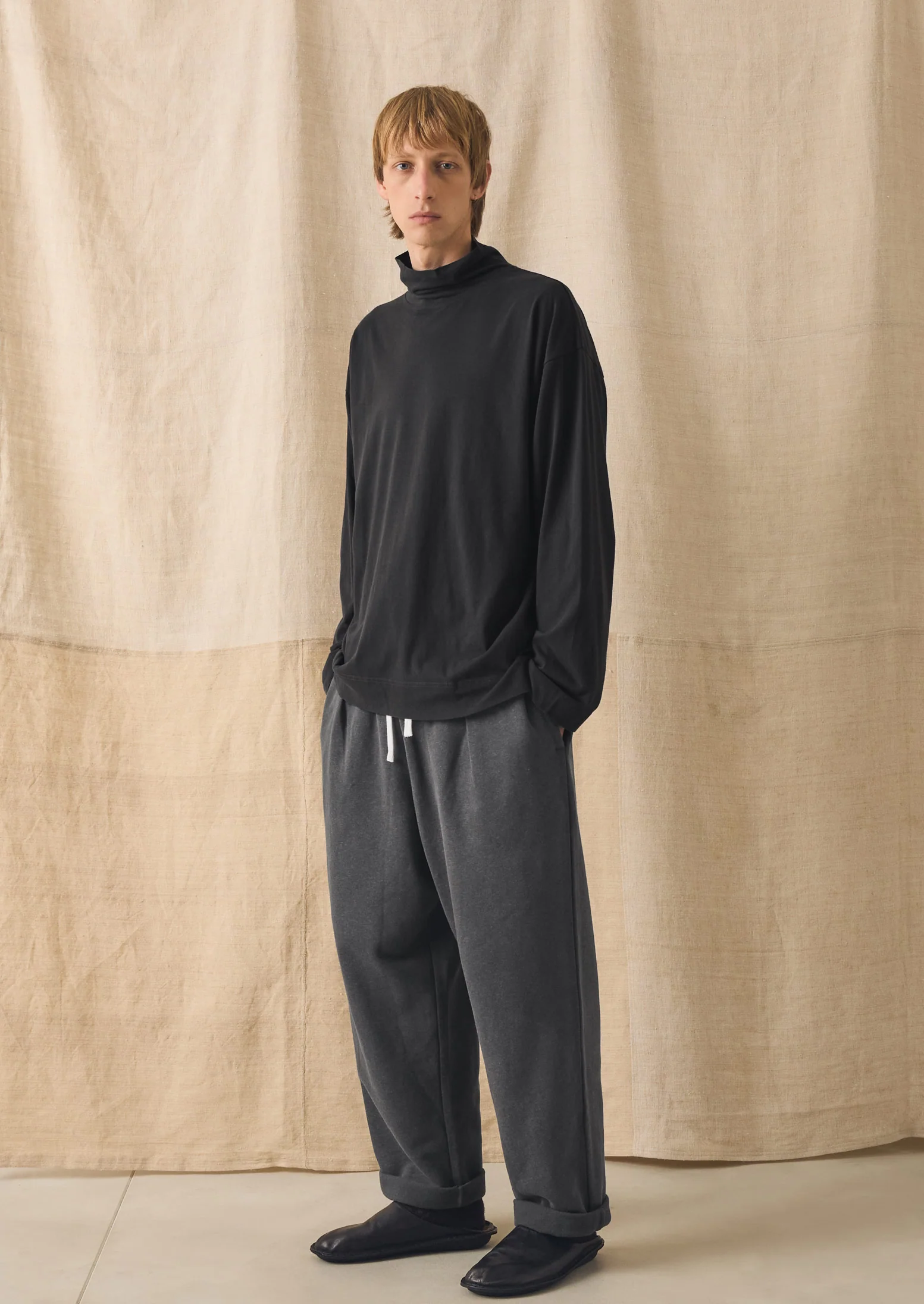 Brushed Cotton High Neck Lounge Top | Soft Charcoal - Image 3
