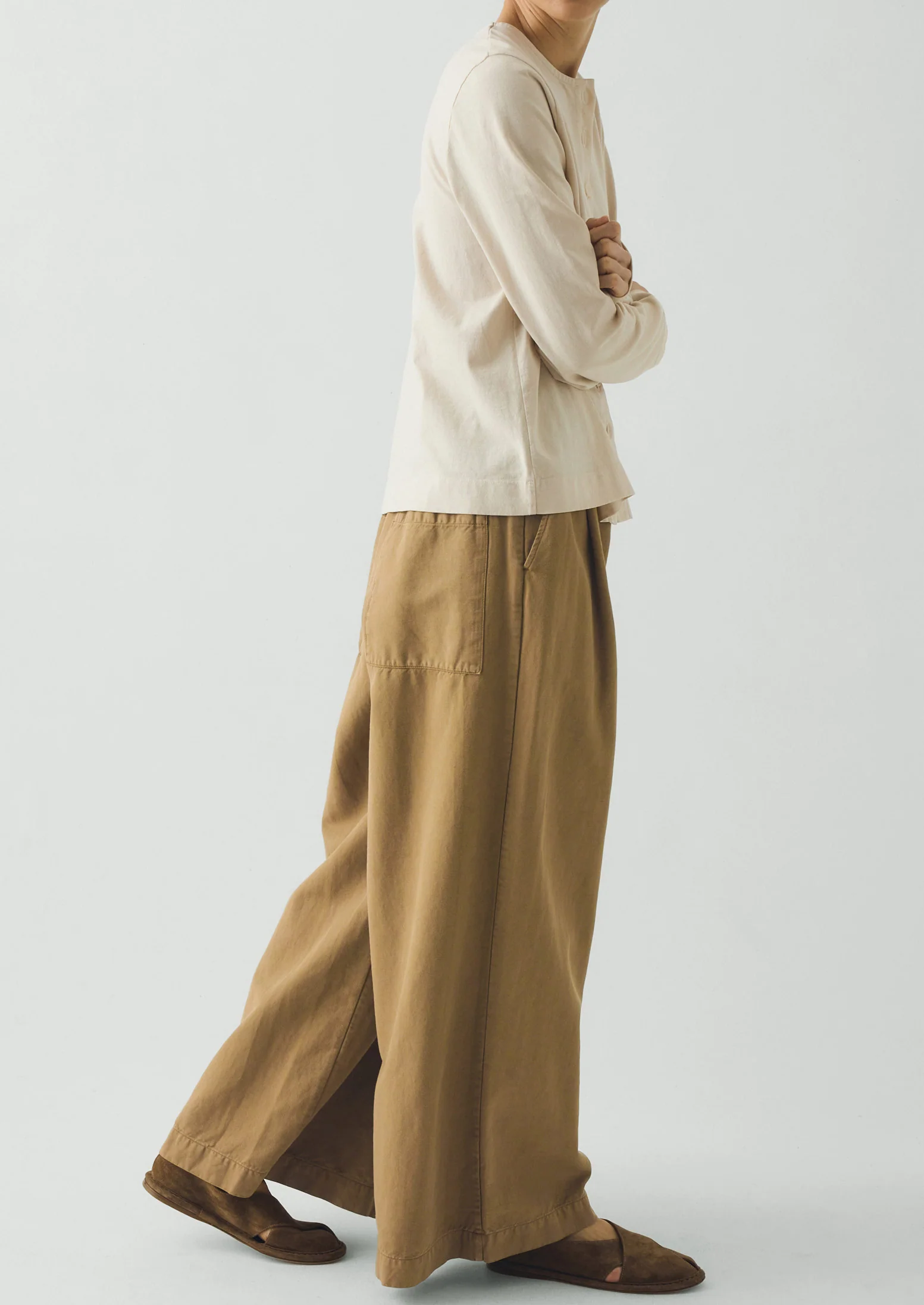 Button Through Cotton Jersey Tee | Egret - Image 4