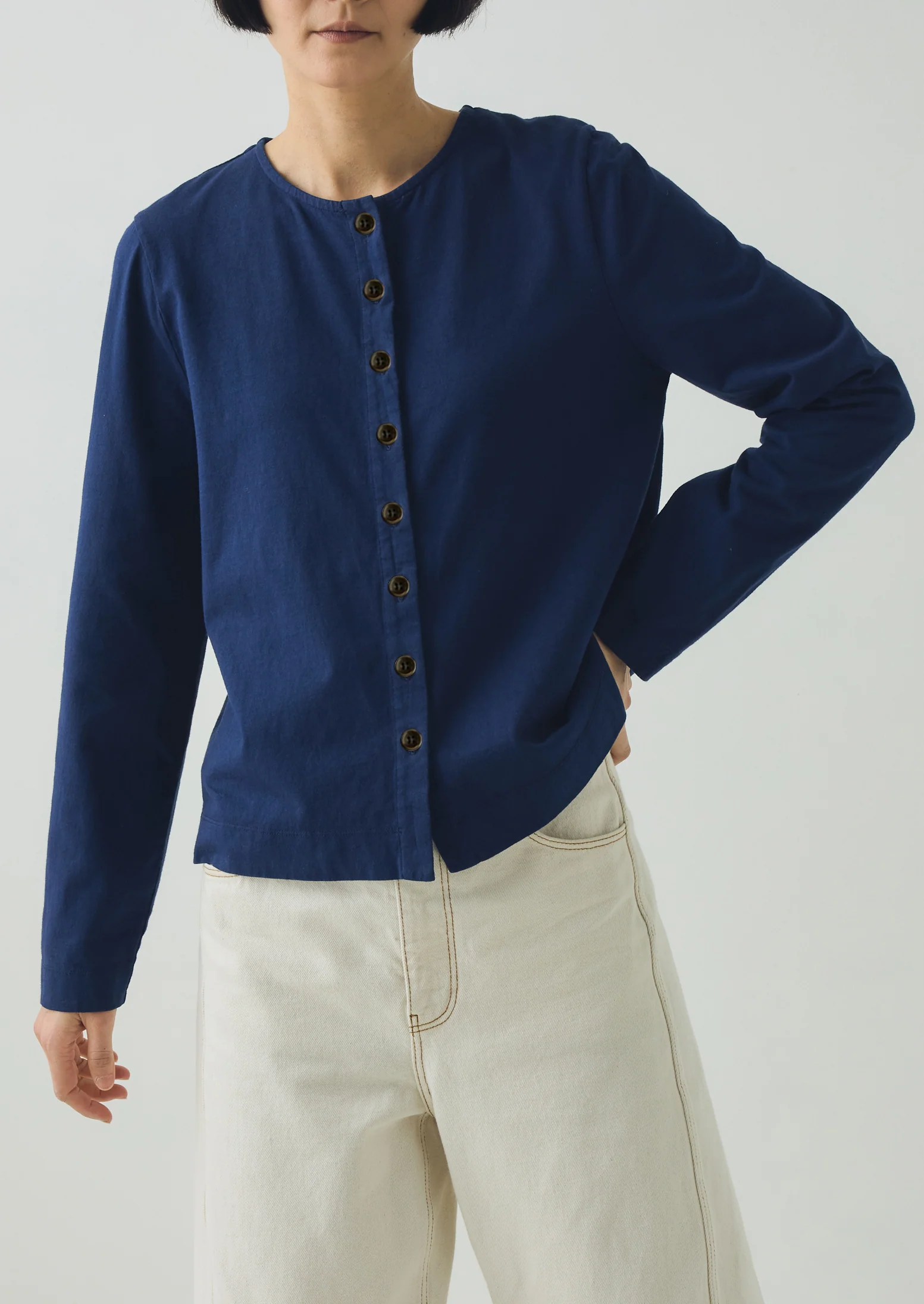 Button Through Cotton Jersey Tee | Indigo Blue - Image 2