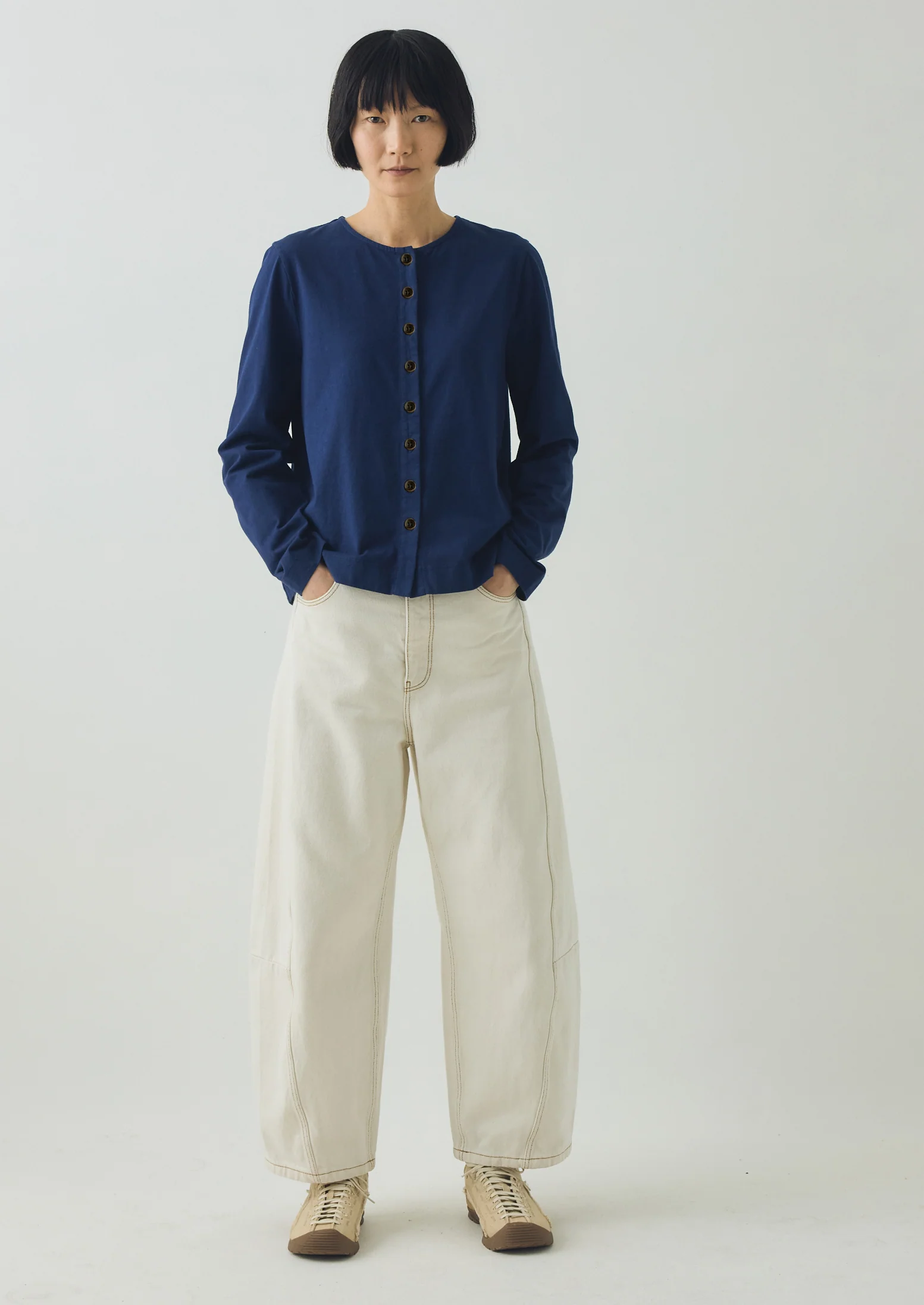 Button Through Cotton Jersey Tee | Indigo Blue - Image 3