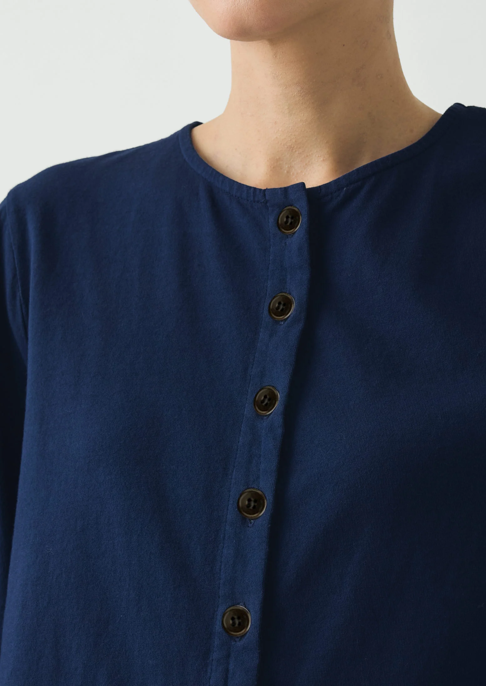 Button Through Cotton Jersey Tee | Indigo Blue - Image 4