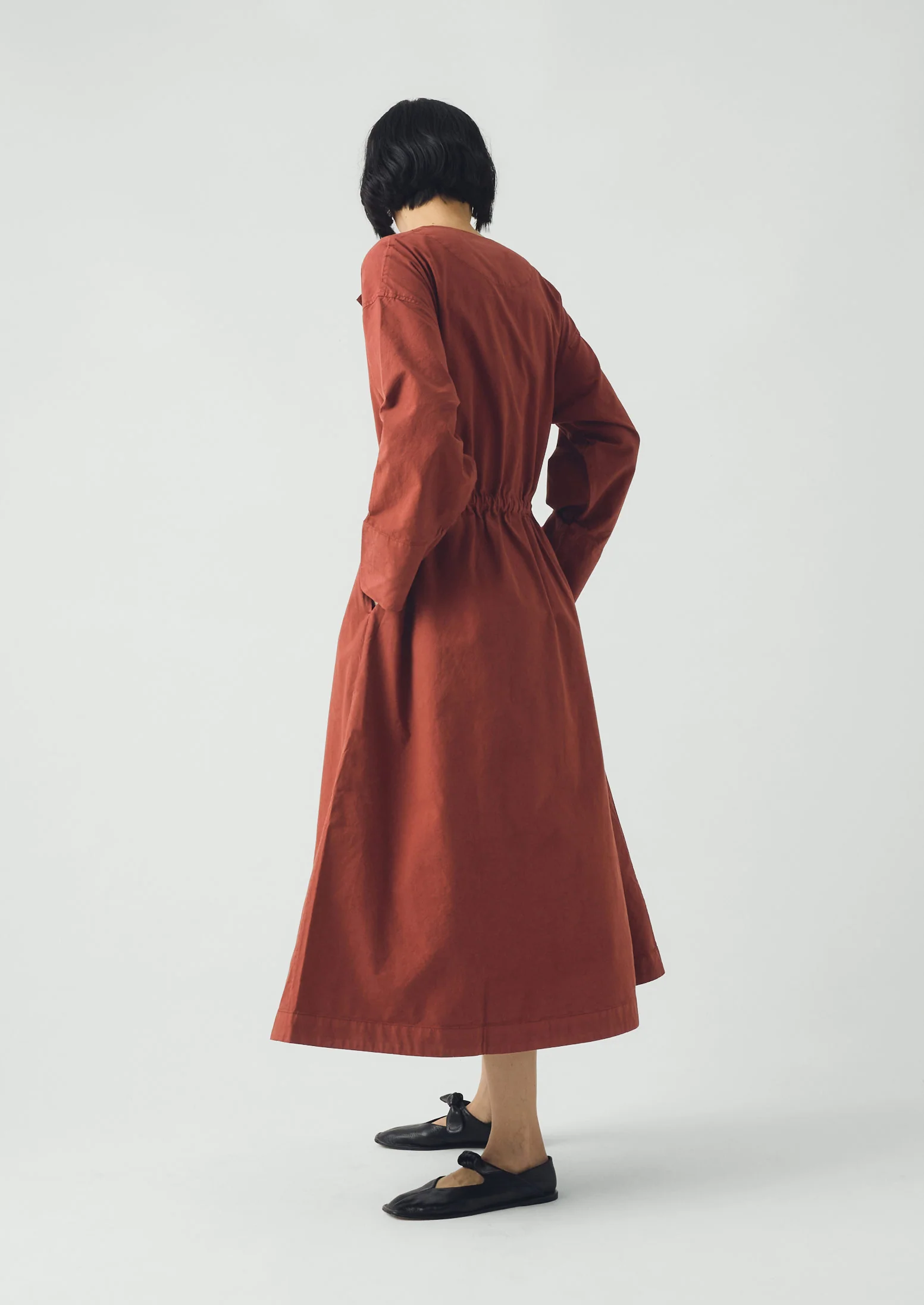 Button Through Cotton Linen Poplin Dress | Brick - Image 4