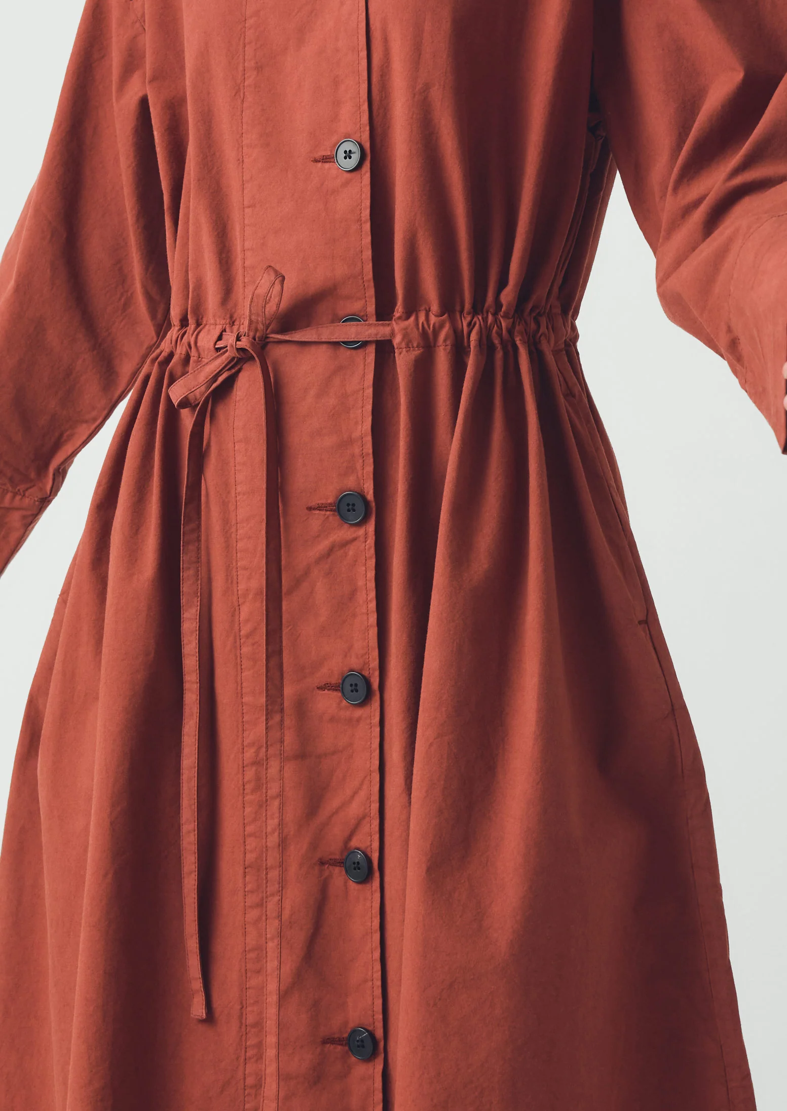 Button Through Cotton Linen Poplin Dress | Brick - Image 5