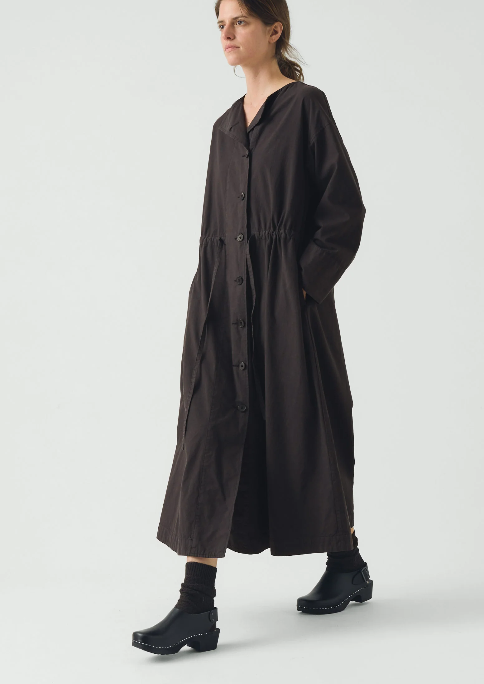 Button Through Cotton Linen Poplin Dress | Washed Black - Image 2