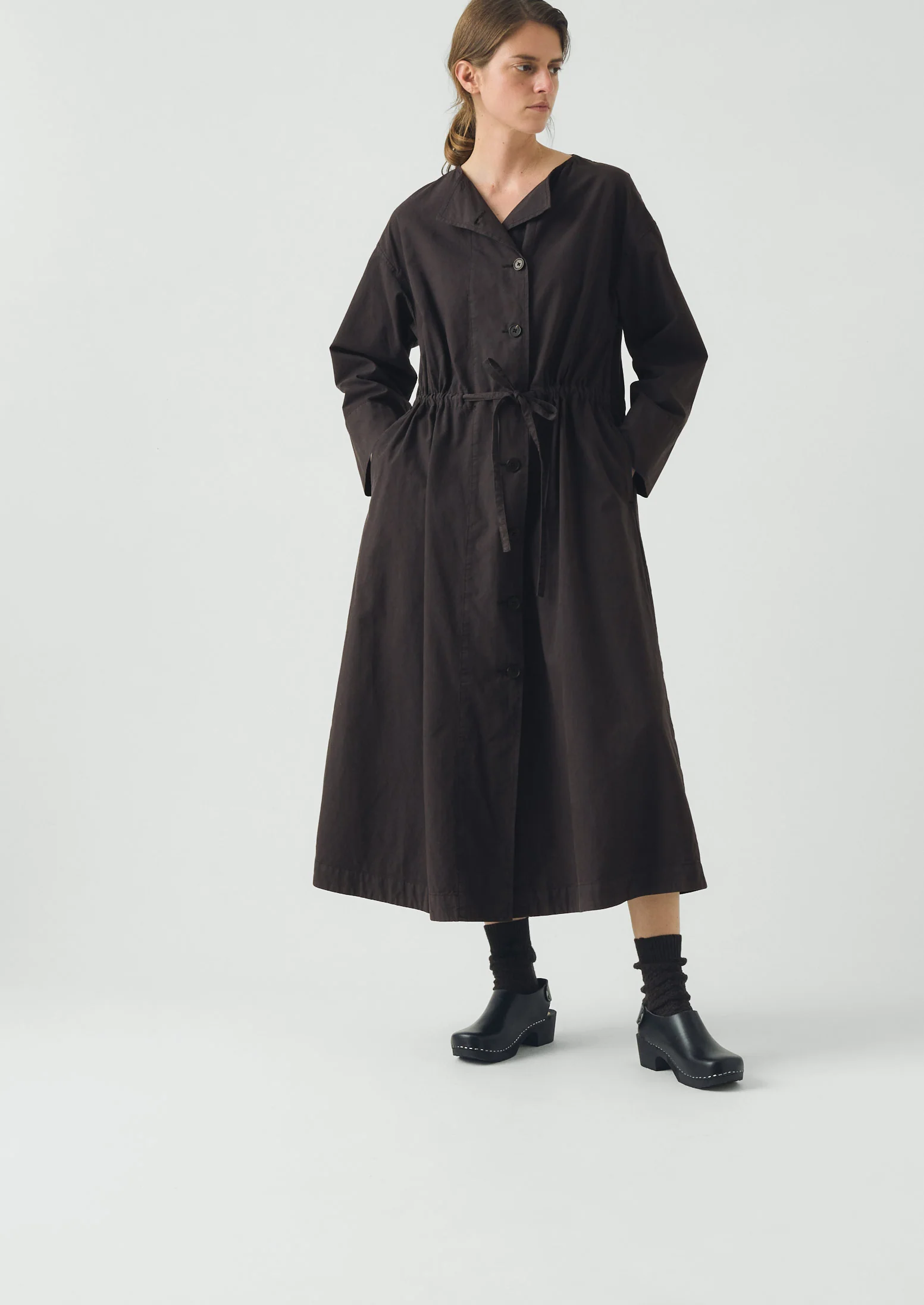 Button Through Cotton Linen Poplin Dress | Washed Black - Image 3