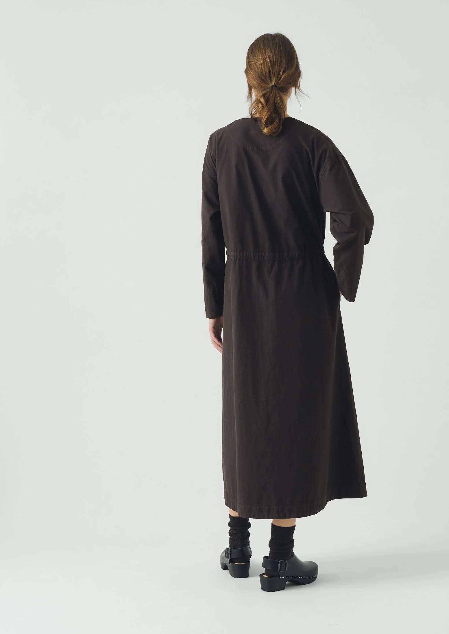 Button Through Cotton Linen Poplin Dress | Washed Black - Image 5