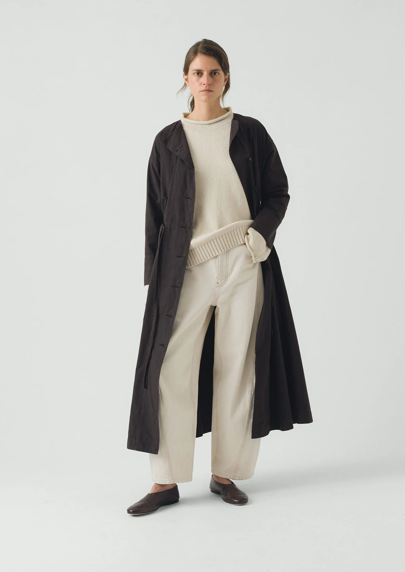 Button Through Cotton Linen Poplin Dress | Washed Black - Image 6